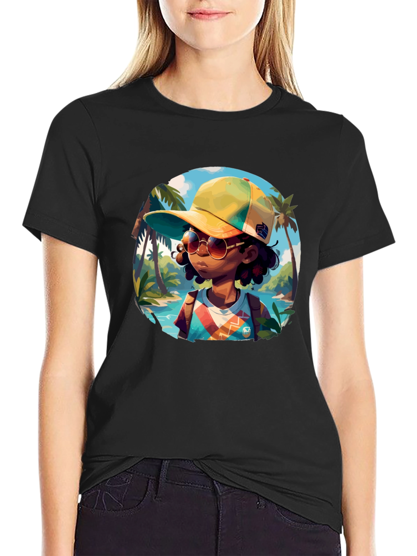 Island Traveler T-Shirt - Black Cotton Graphic Tee