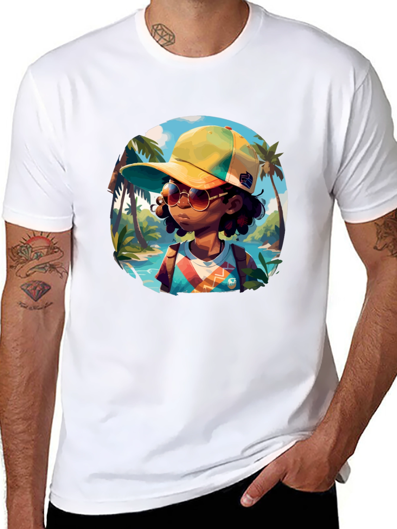 Island Traveler T-Shirt - Black Cotton Graphic Tee