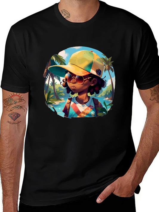 Island Traveler T-Shirt - Black Cotton Graphic Tee
