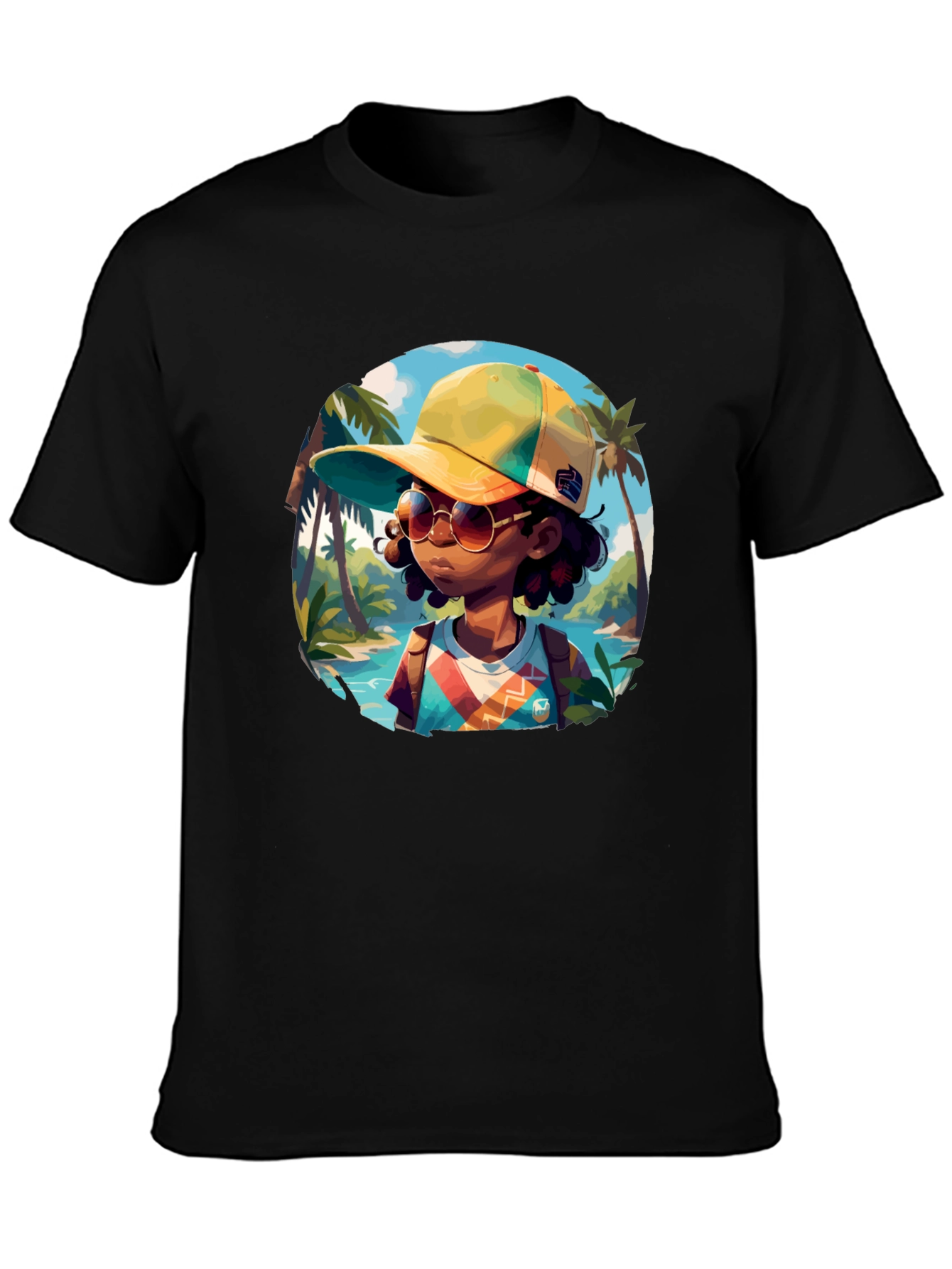 Island Traveler T-Shirt - Black Cotton Graphic Tee