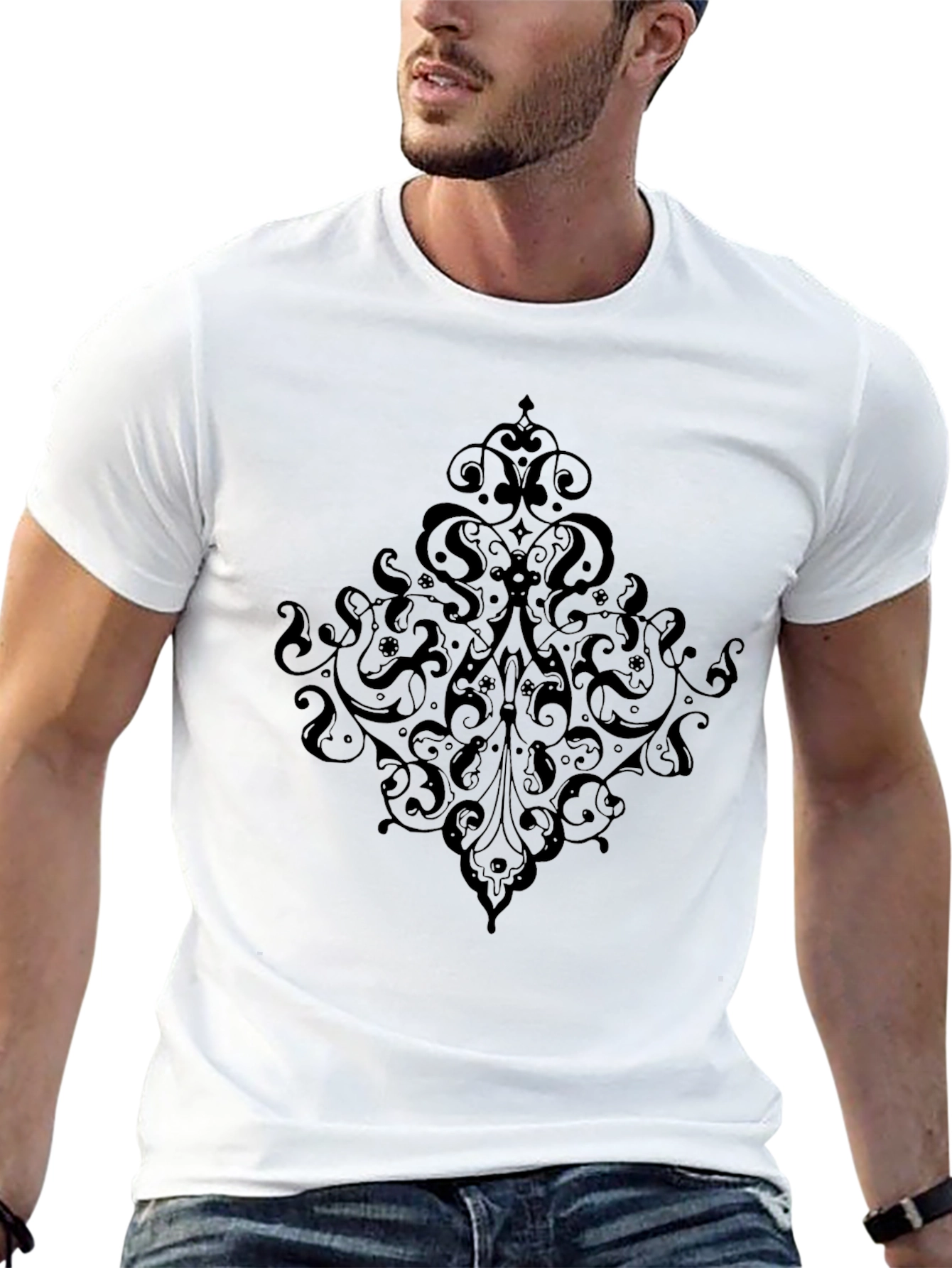 Elegant Black T-Shirt with Ornate Design