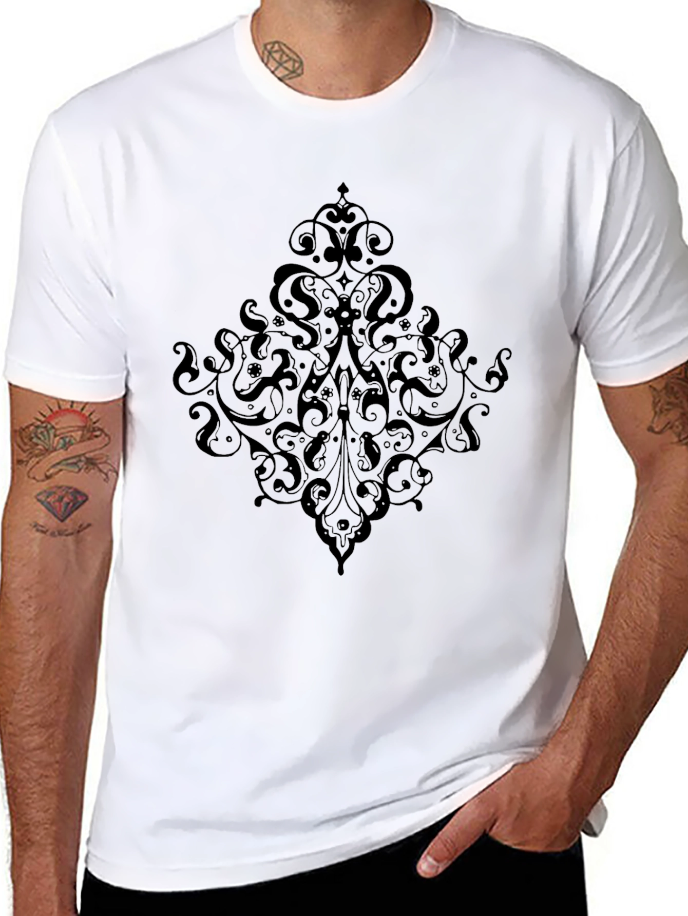 Elegant Black T-Shirt with Ornate Design