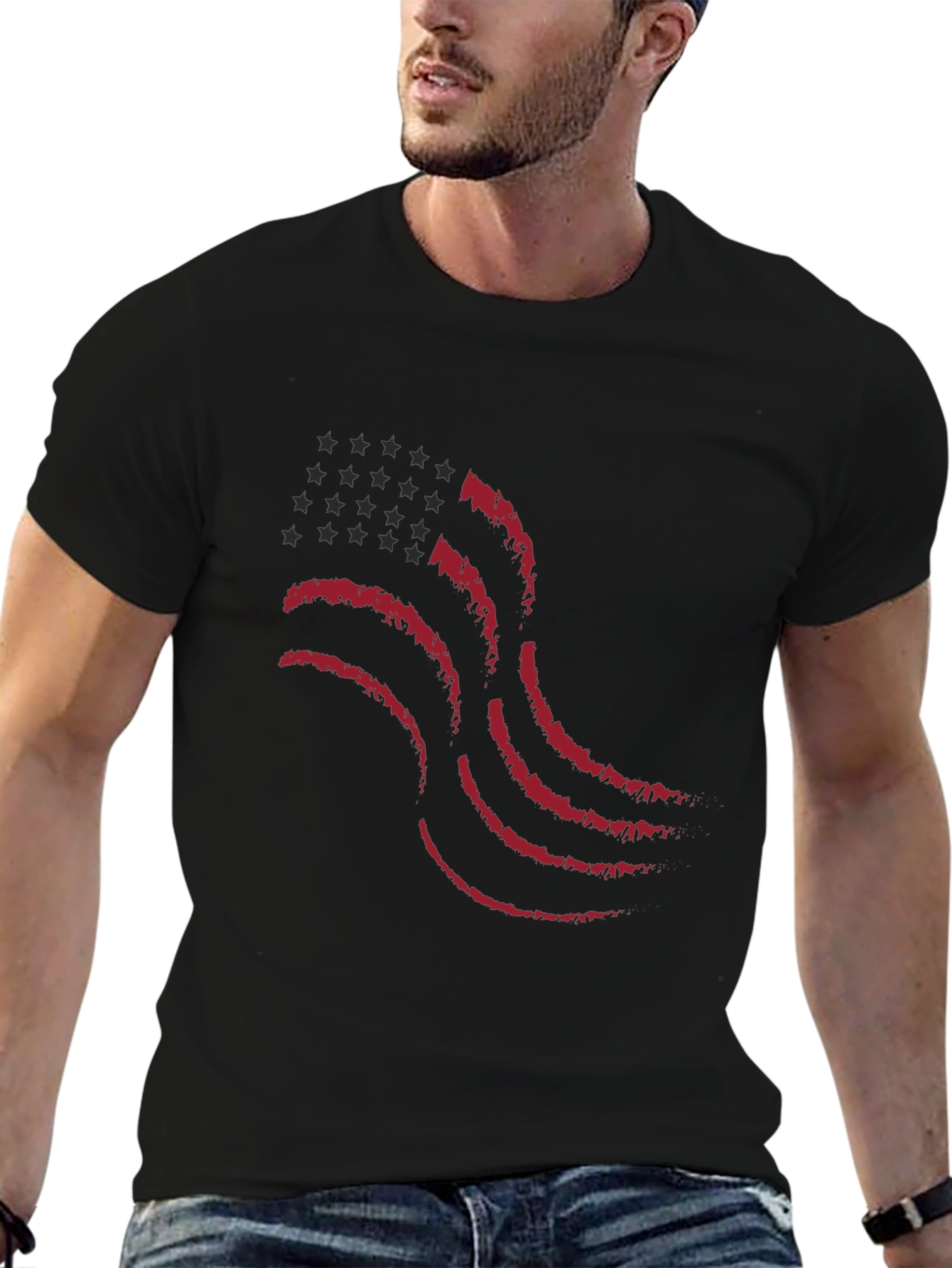 Waving American Flag Graphic T-Shirt