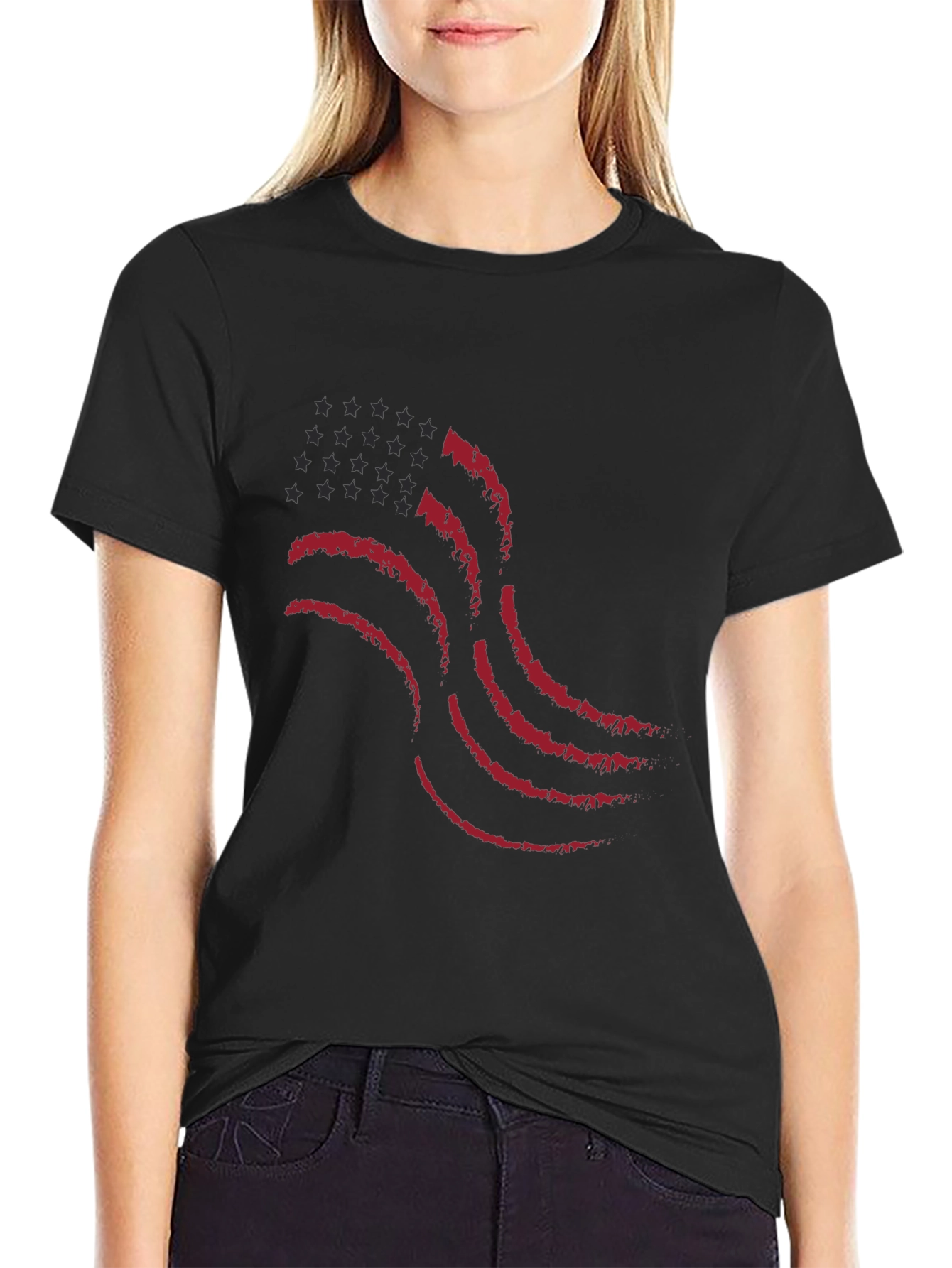 Waving American Flag Graphic T-Shirt