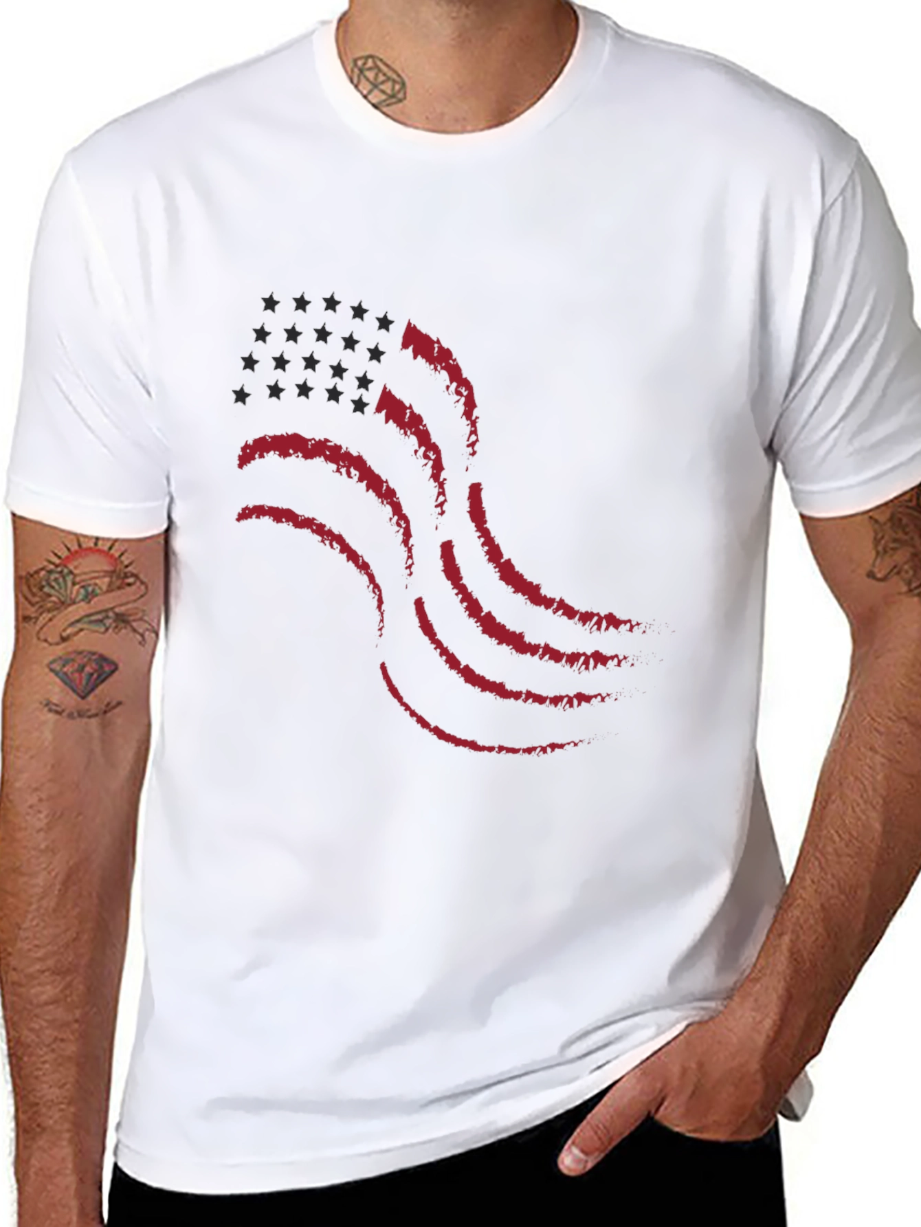 Waving American Flag Graphic T-Shirt