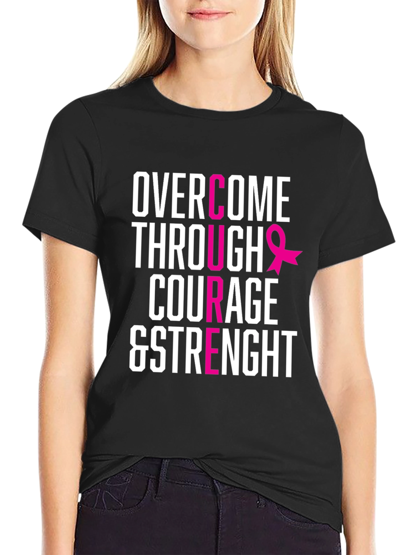 Courage & Strength Breast Cancer Awareness T-Shirt