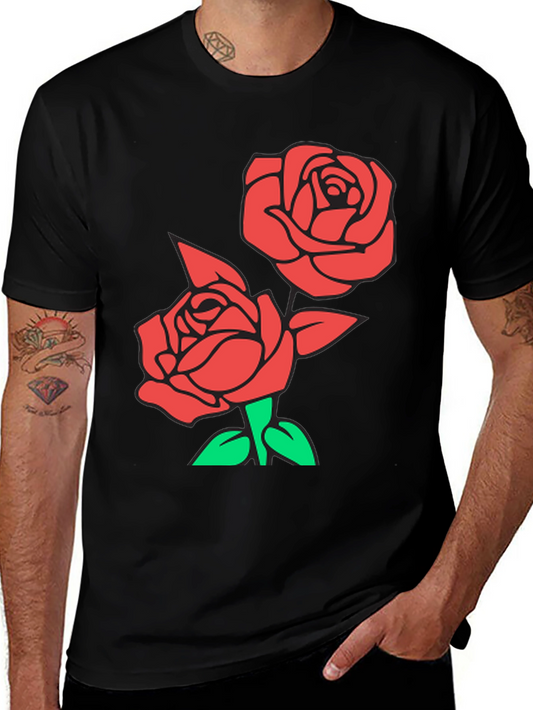 Red Rose Graphic Black T-Shirt