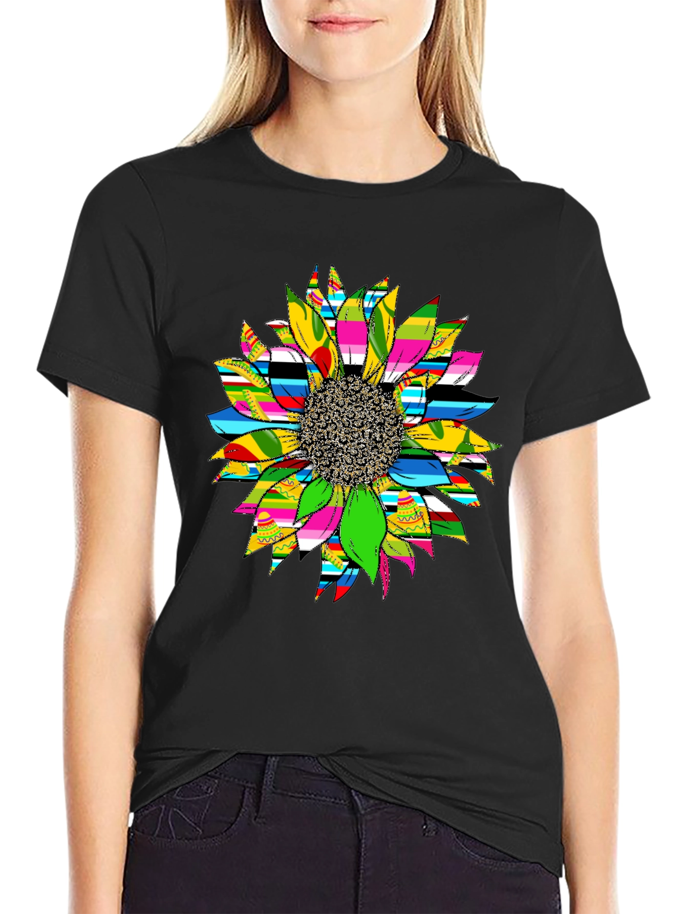 Sunflower Graphic Print Black T-Shirt