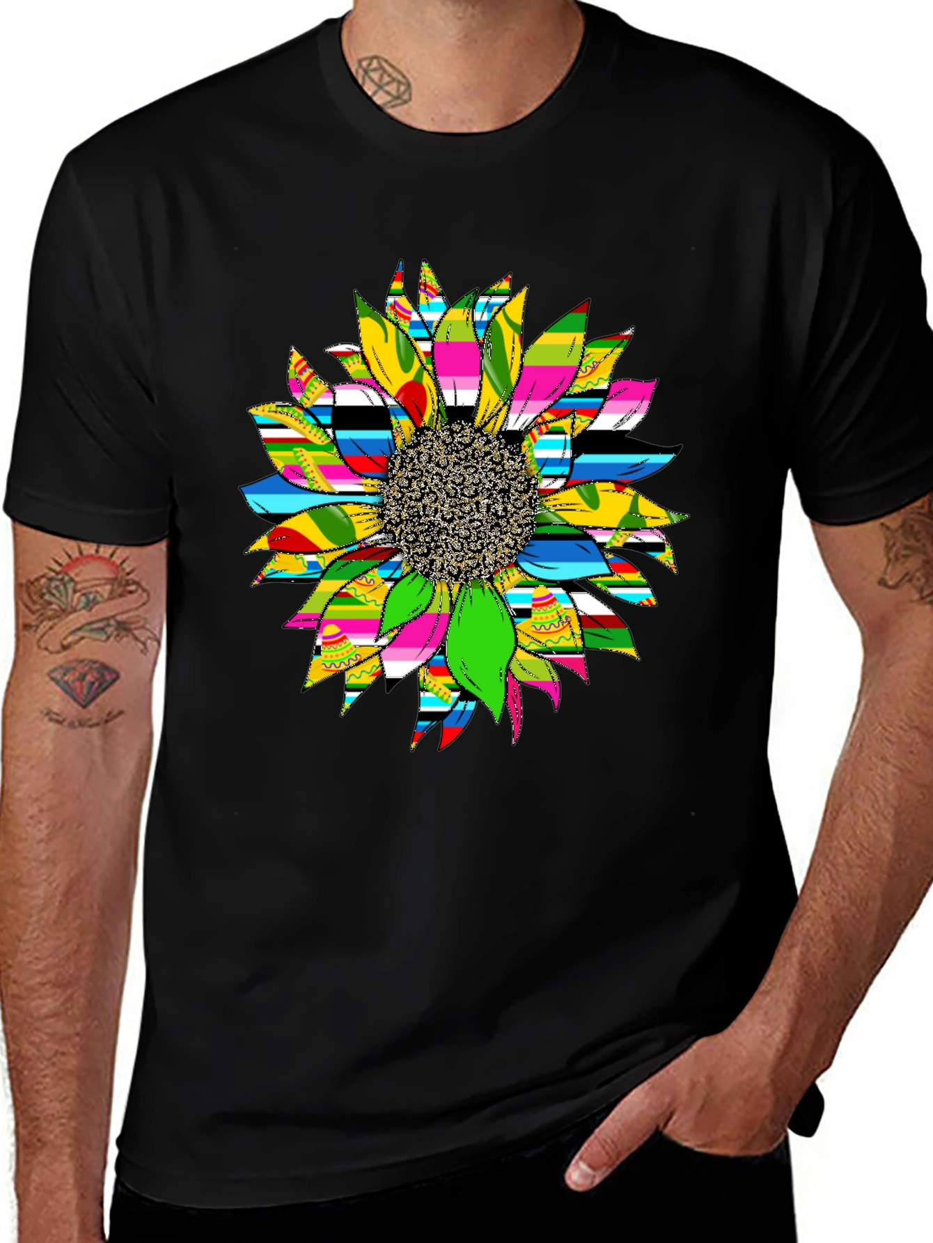 Sunflower Graphic Print Black T-Shirt
