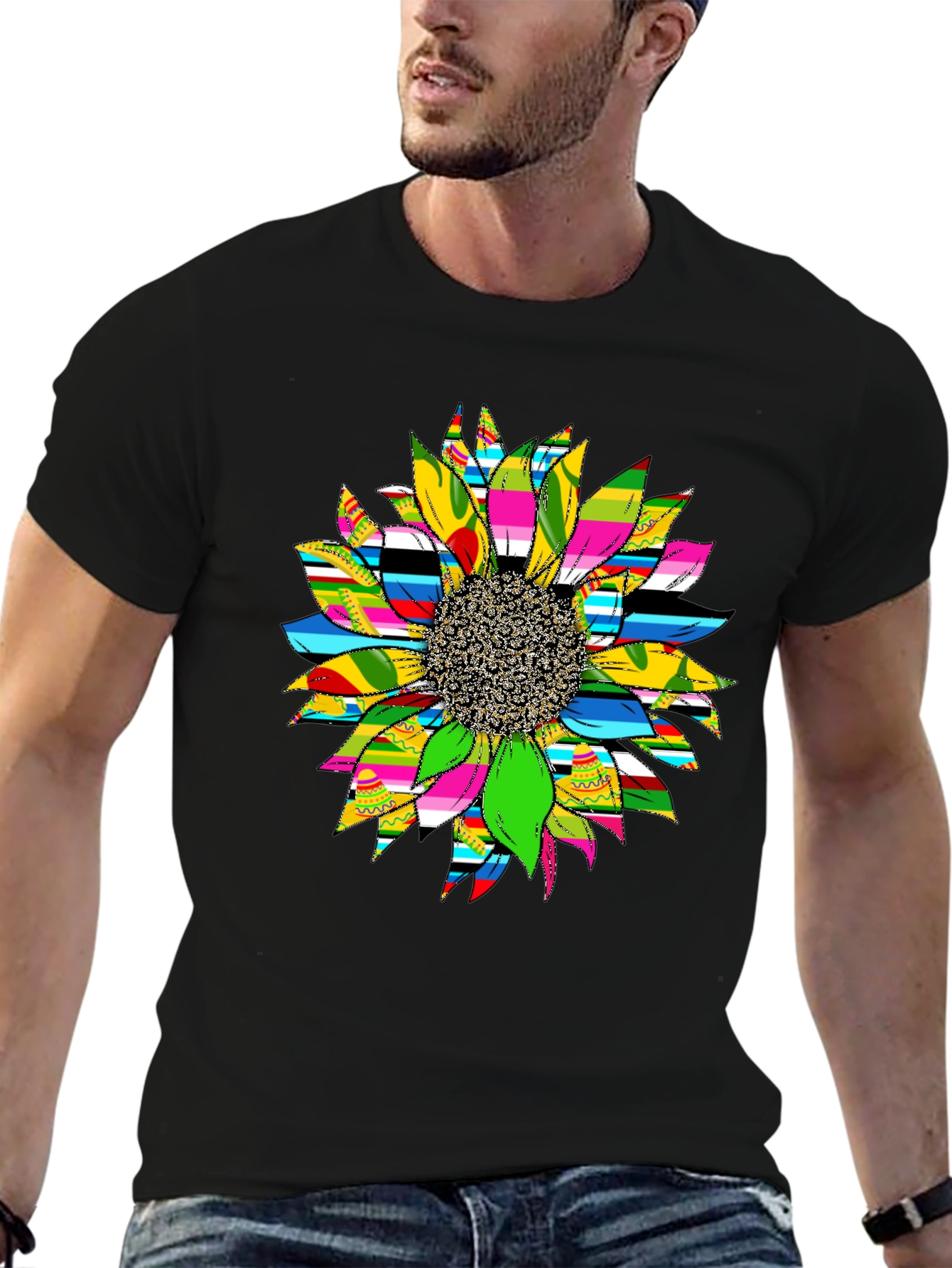 Sunflower Graphic Print Black T-Shirt