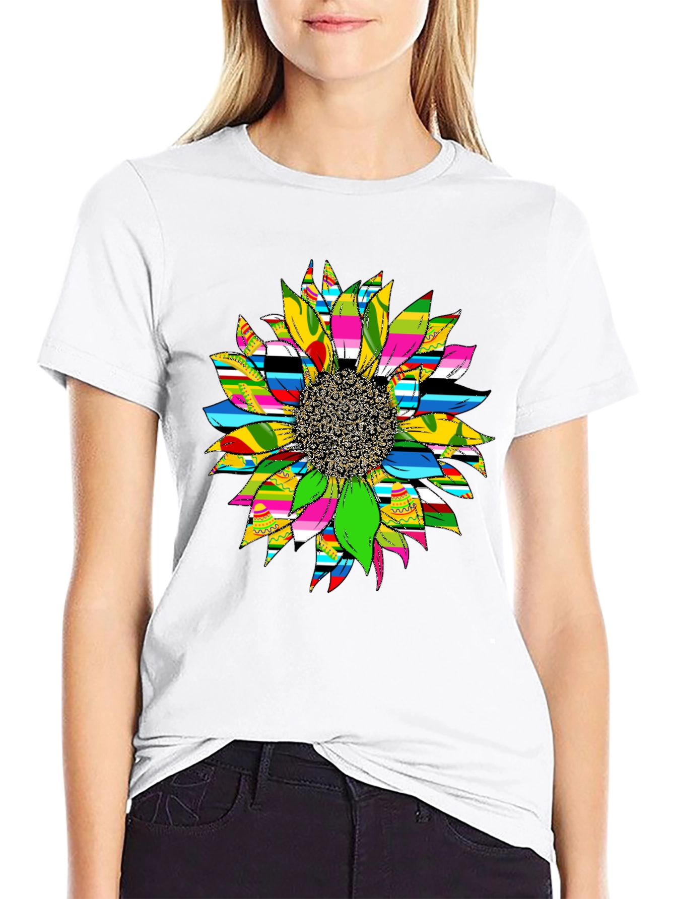 Sunflower Graphic Print Black T-Shirt