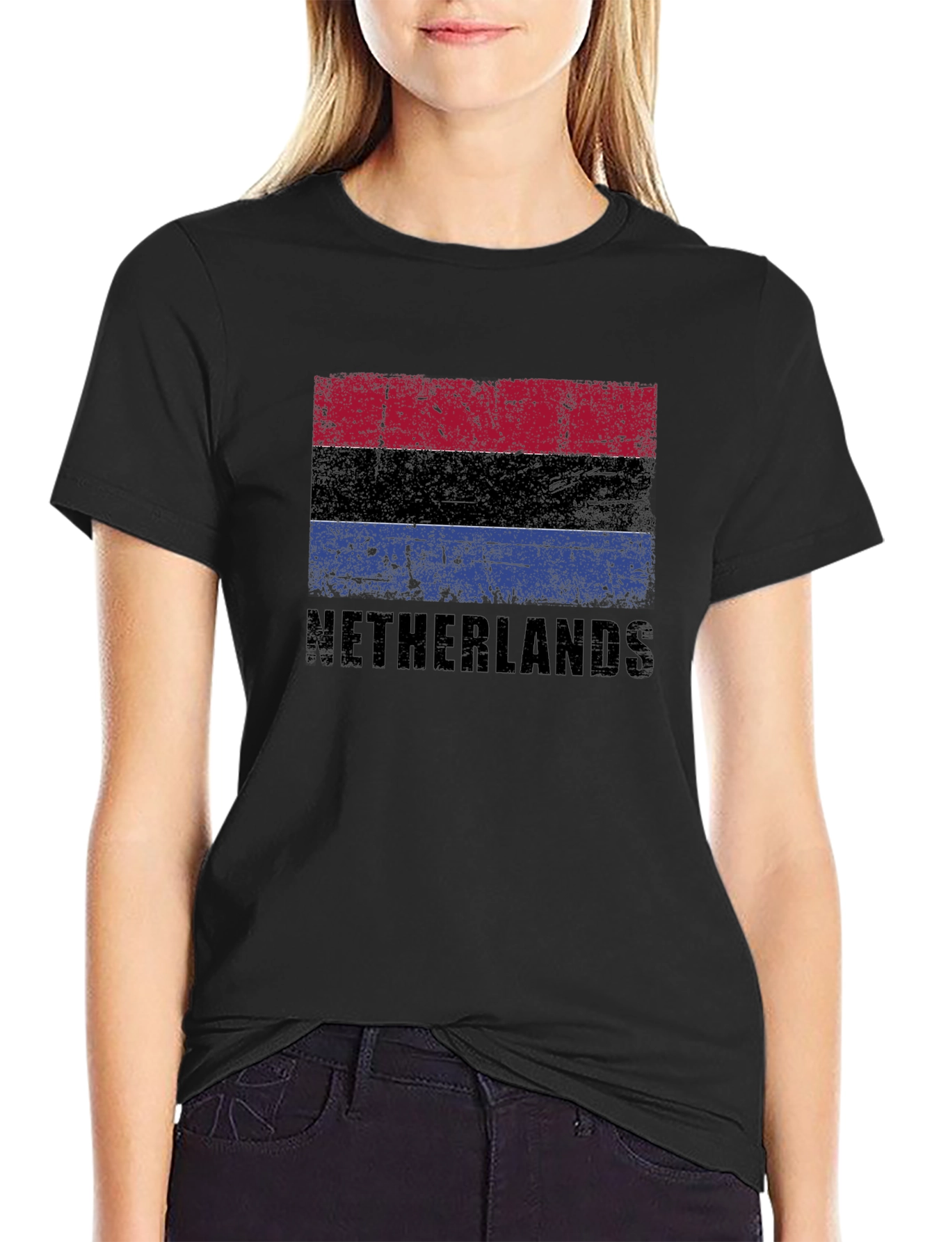 Netherlands Flag Graphic T-Shirt - Distressed Style