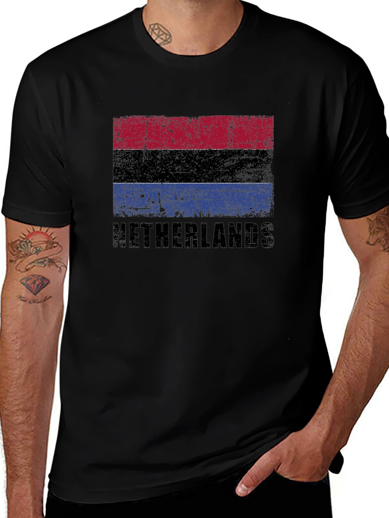 Netherlands Flag Graphic T-Shirt - Distressed Style