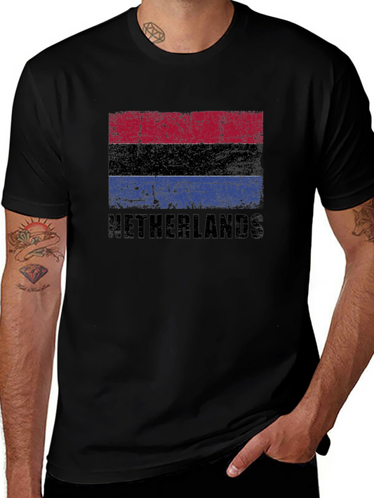 Netherlands Flag Graphic T-Shirt - Distressed Style