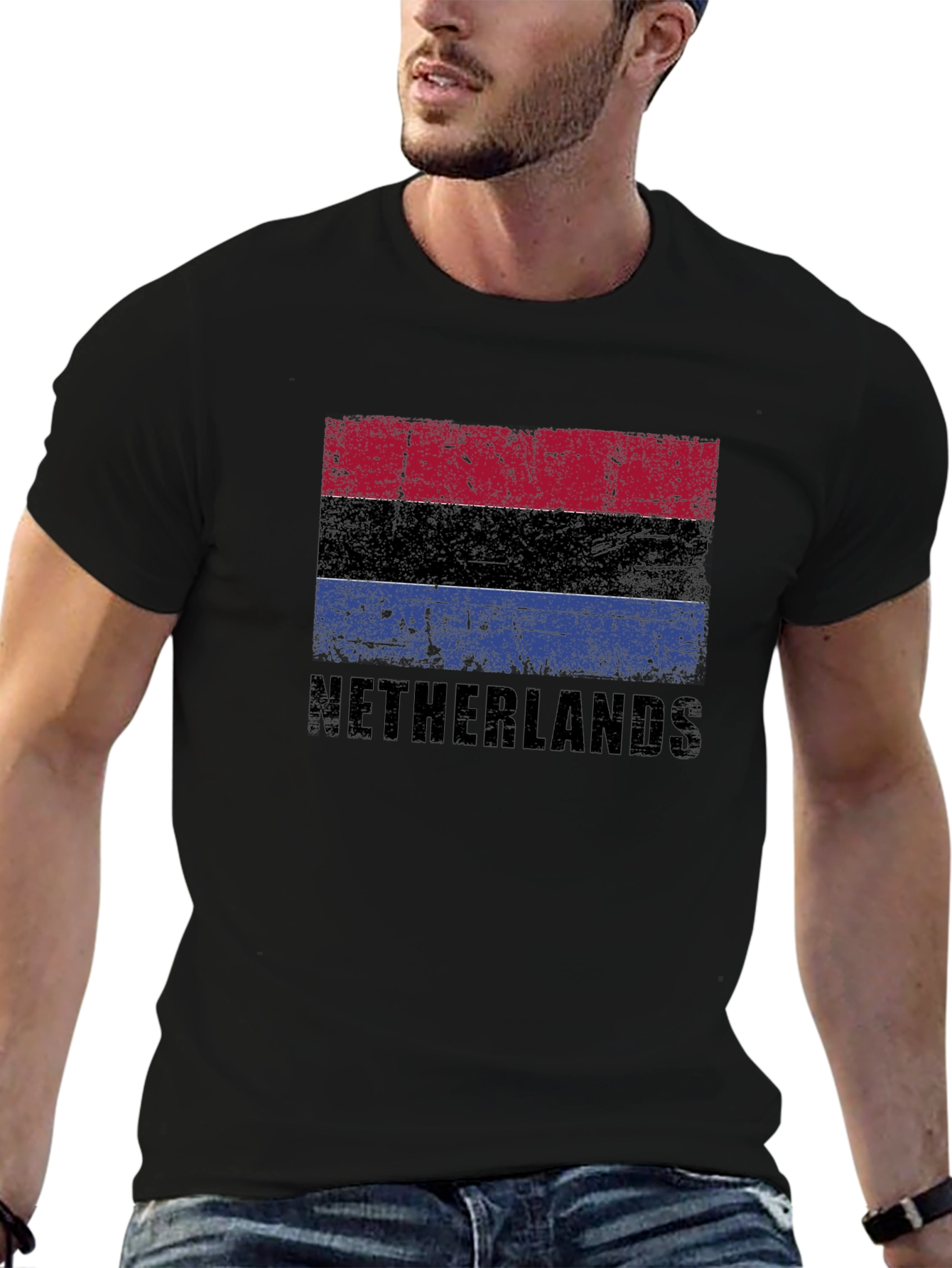 Netherlands Flag Graphic T-Shirt - Distressed Style