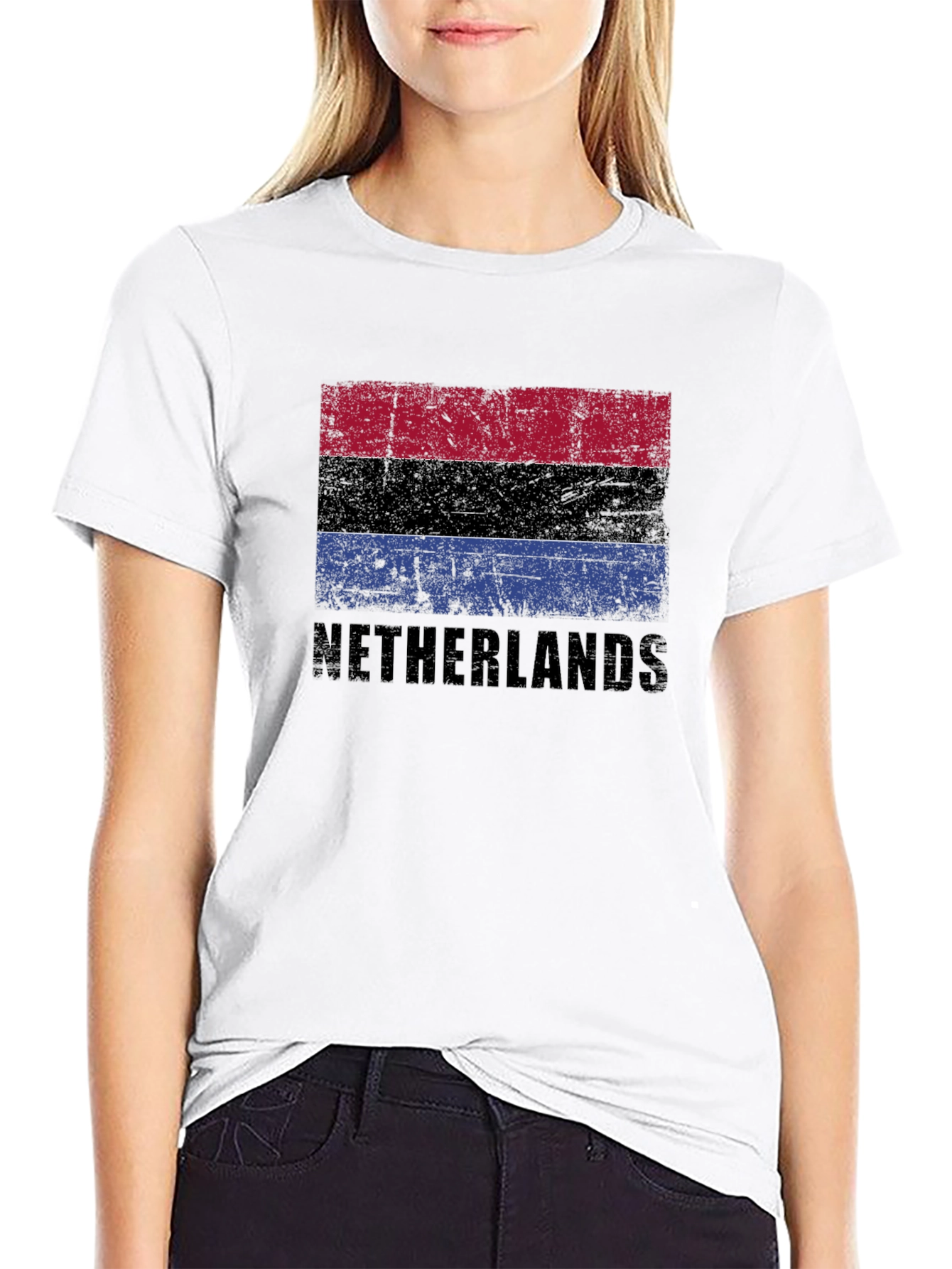 Netherlands Flag Graphic T-Shirt - Distressed Style