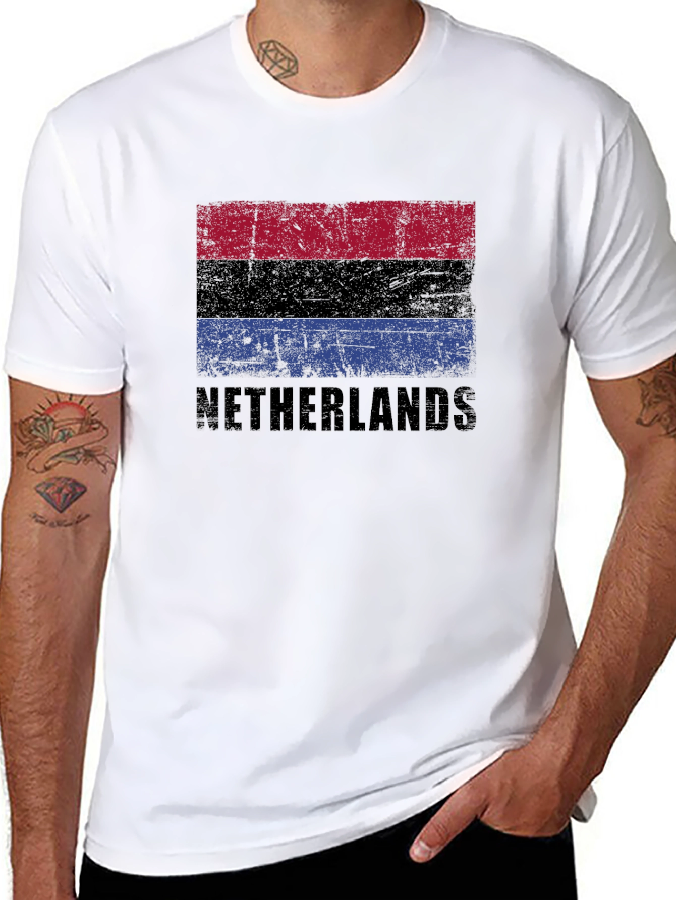 Netherlands Flag Graphic T-Shirt - Distressed Style