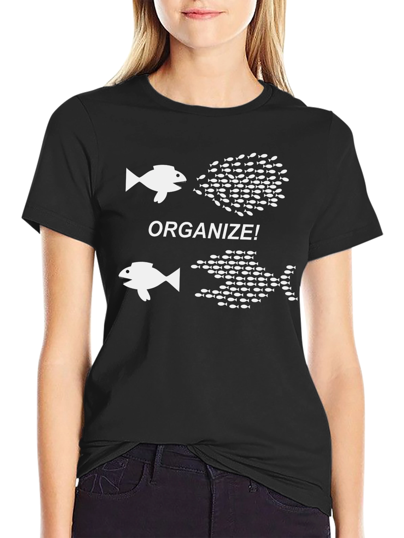 Organize! Fish Graphic Print Crew Neck T-Shirt