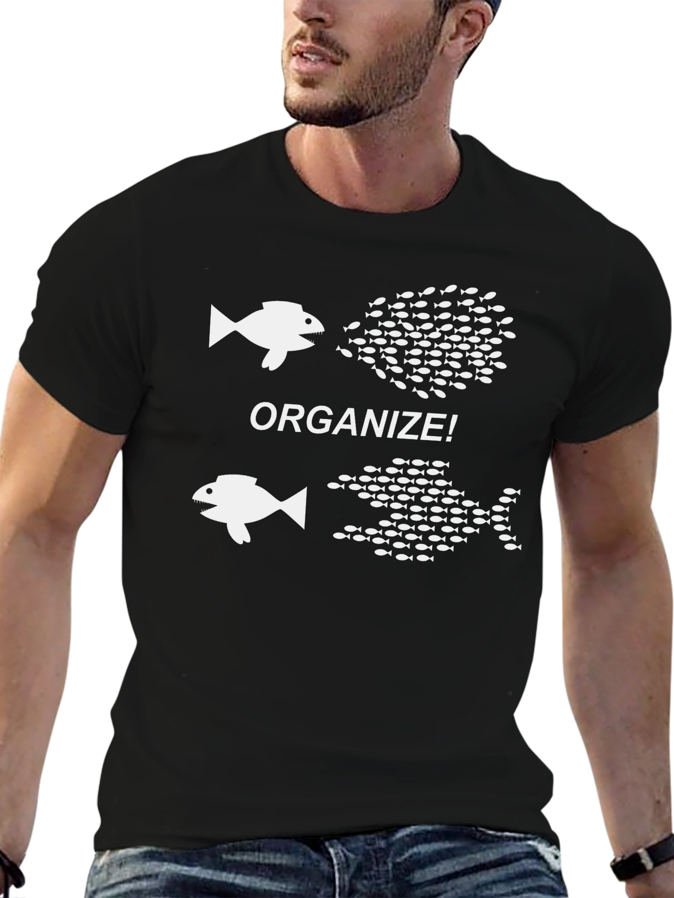 Organize! Fish Graphic Print Crew Neck T-Shirt
