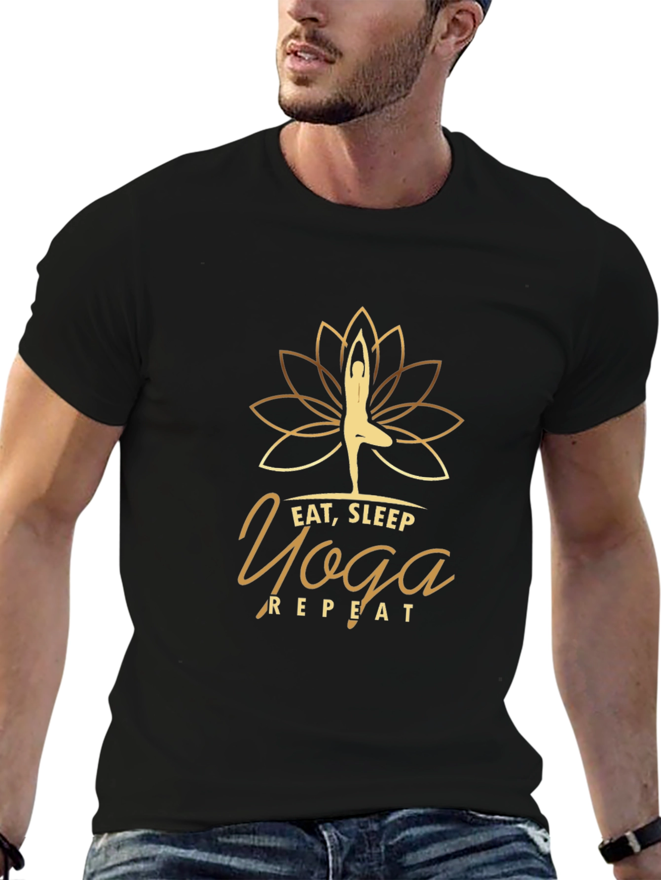 Eat Sleep Yoga Repeat Graphic T-Shirt - Black