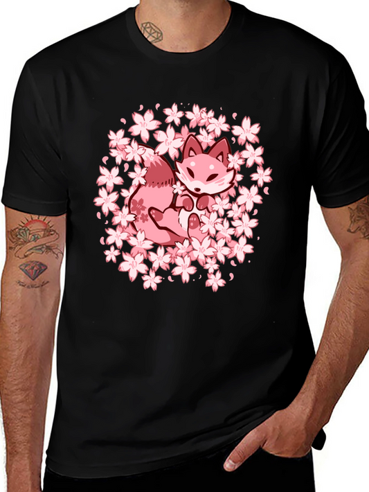 Sakura Fox Graphic Tee - Kawaii Style
