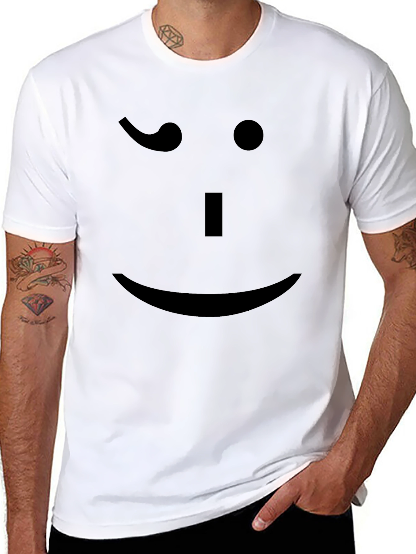 Winking Face Black T-Shirt - Mens Fun Tee