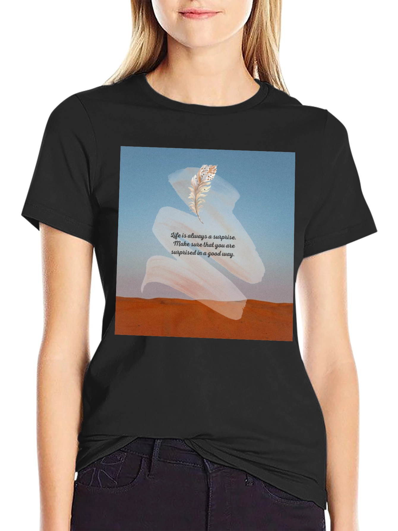 Surprise Feather T-Shirt -  Comfortable Black Tee