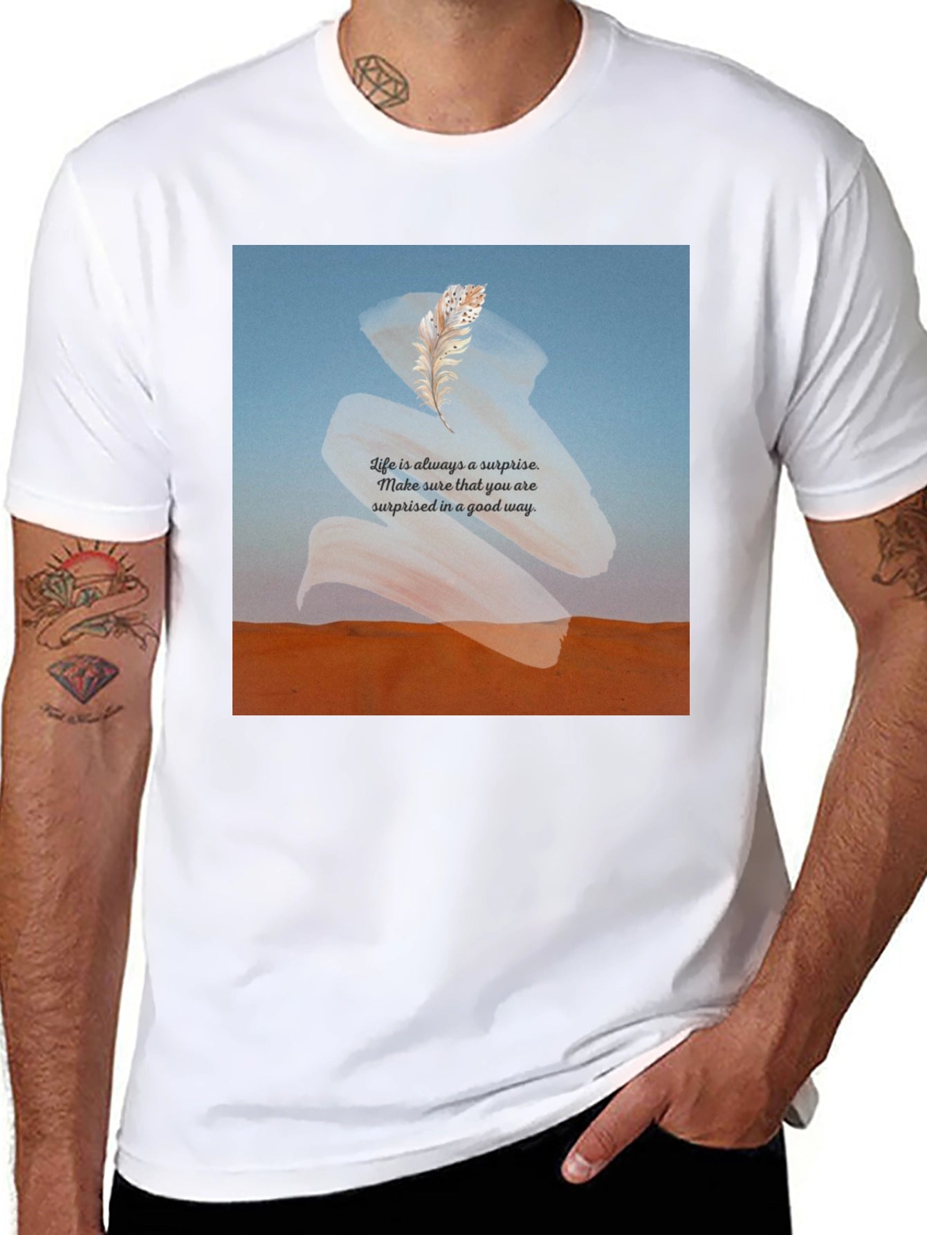 Surprise Feather T-Shirt -  Comfortable Black Tee