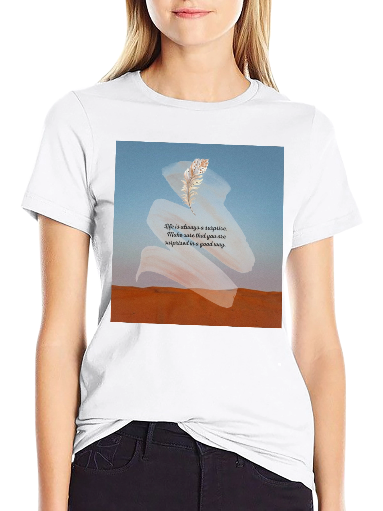 Surprise Feather T-Shirt -  Comfortable Black Tee