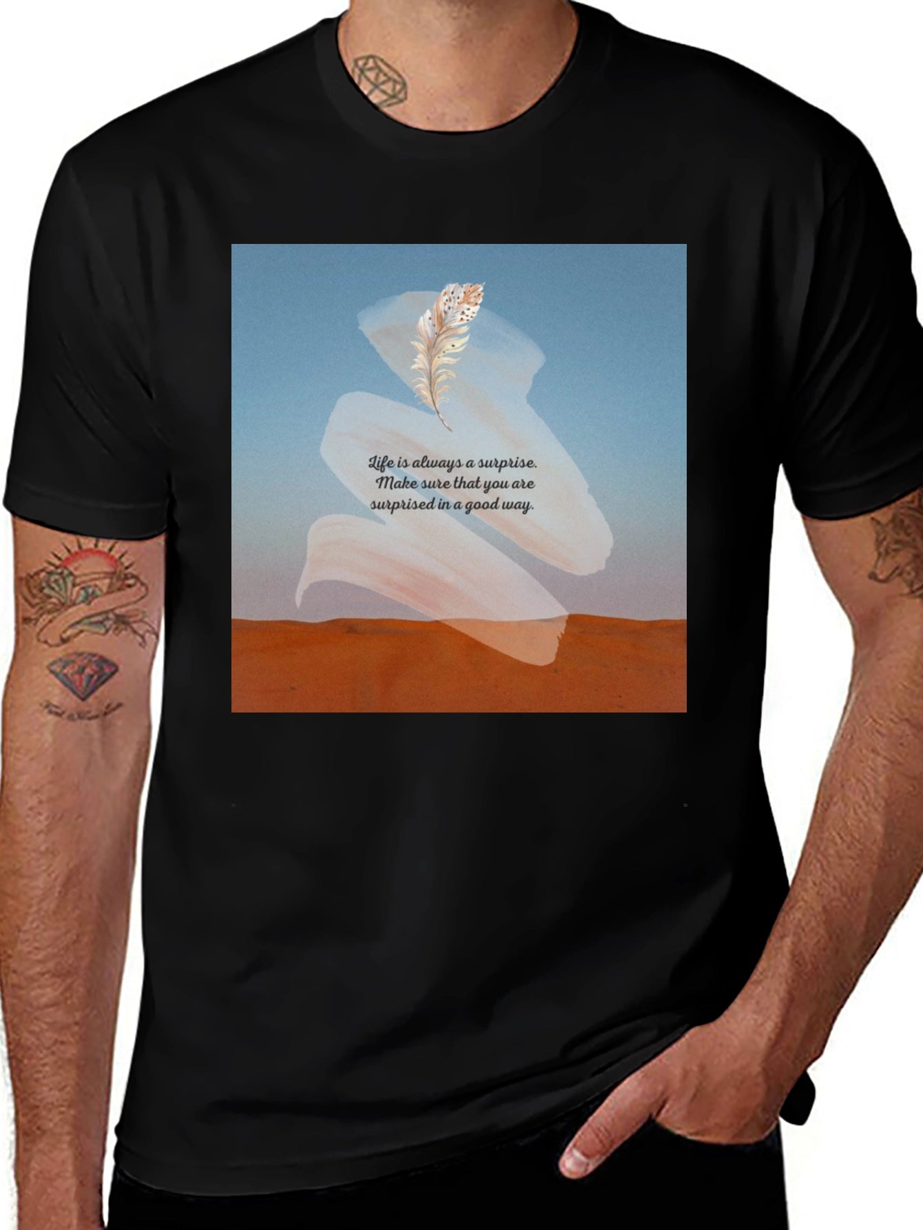 Surprise Feather T-Shirt -  Comfortable Black Tee