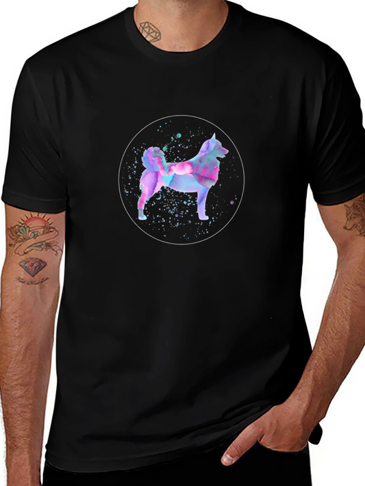 Watercolor Dog Graphic Tee - Artistic Mens Shirt