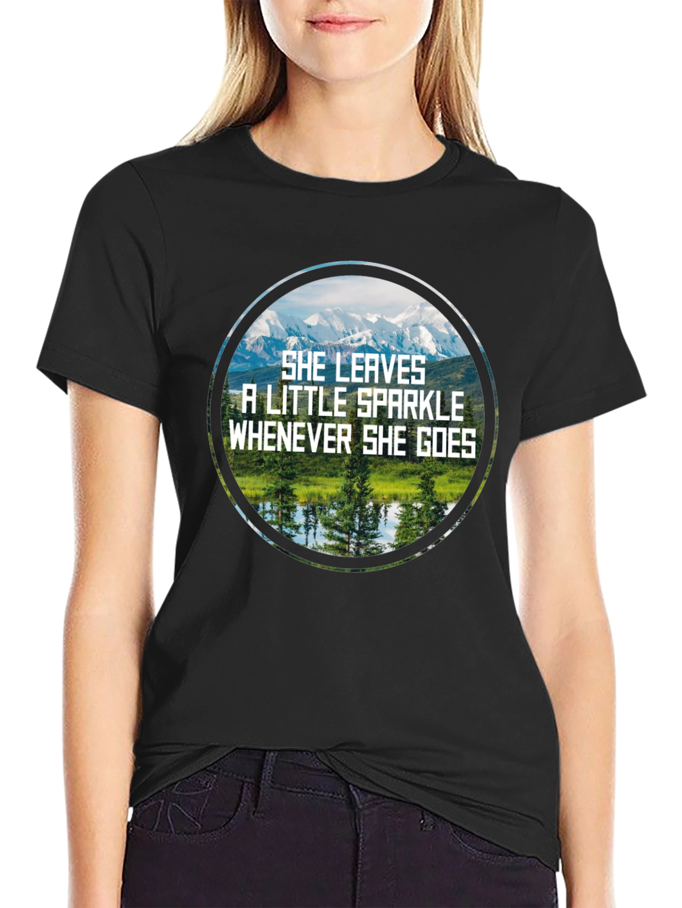 Sparkle Mountain Scene Black T-Shirt