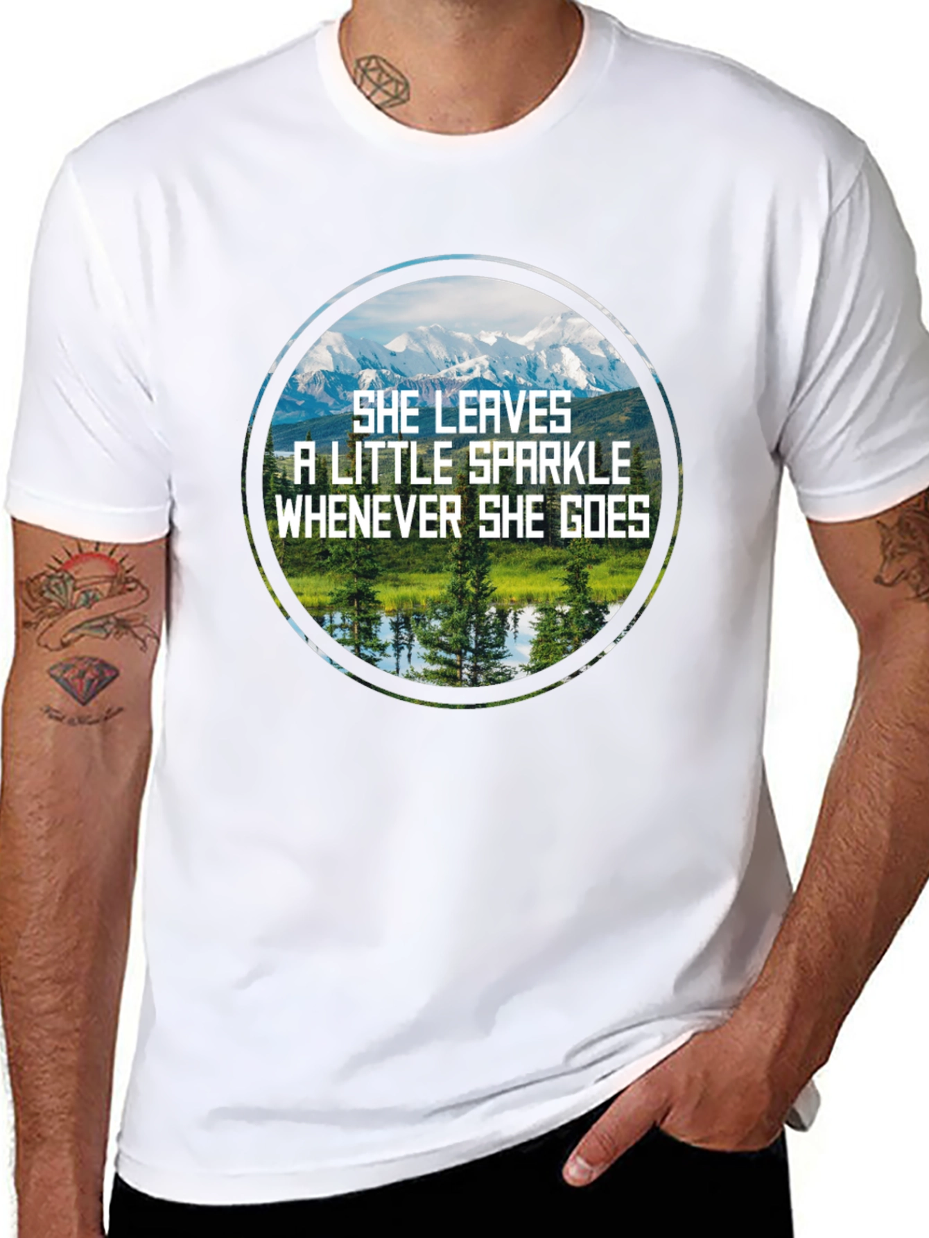 Sparkle Mountain Scene Black T-Shirt