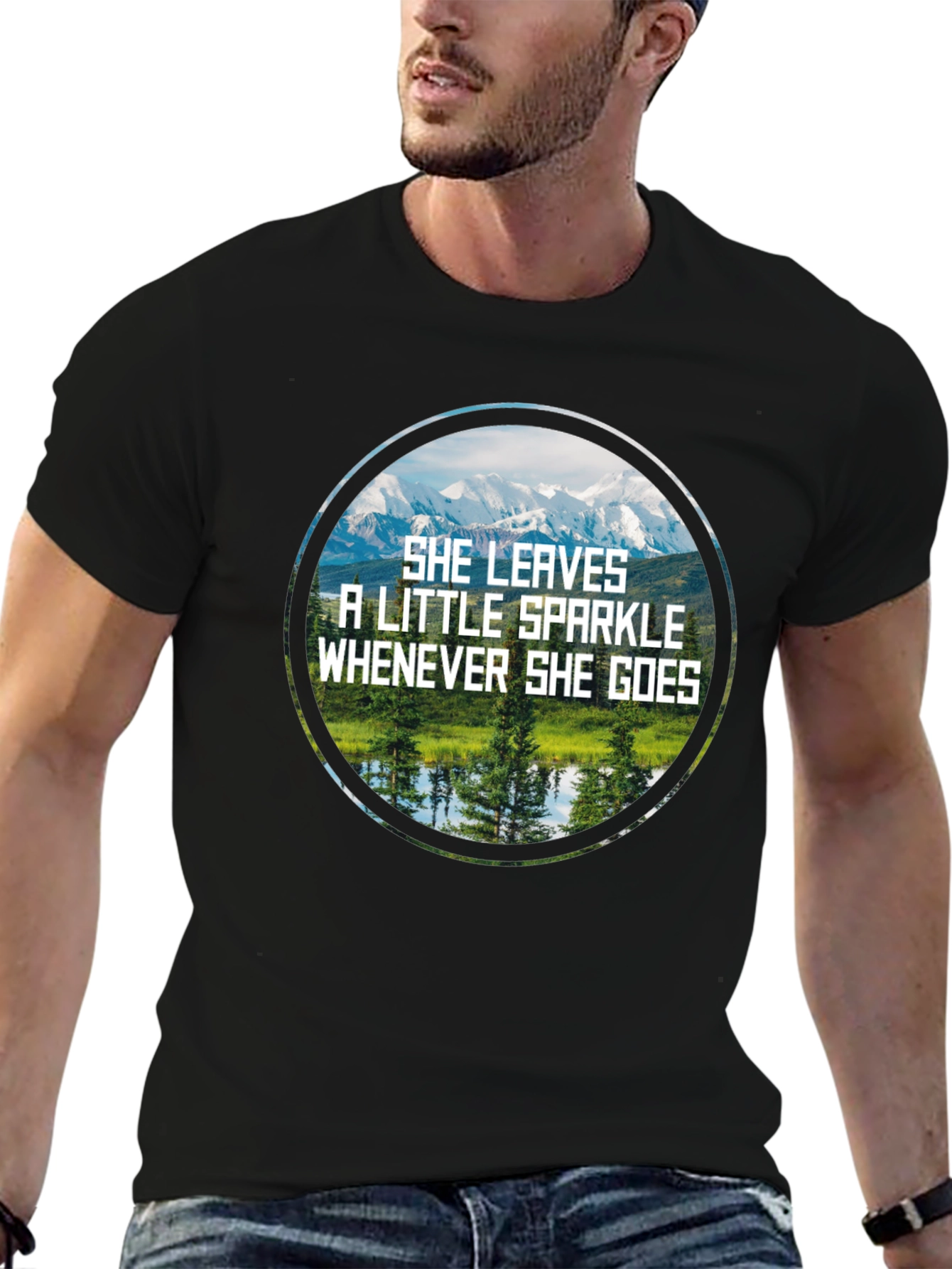 Sparkle Mountain Scene Black T-Shirt