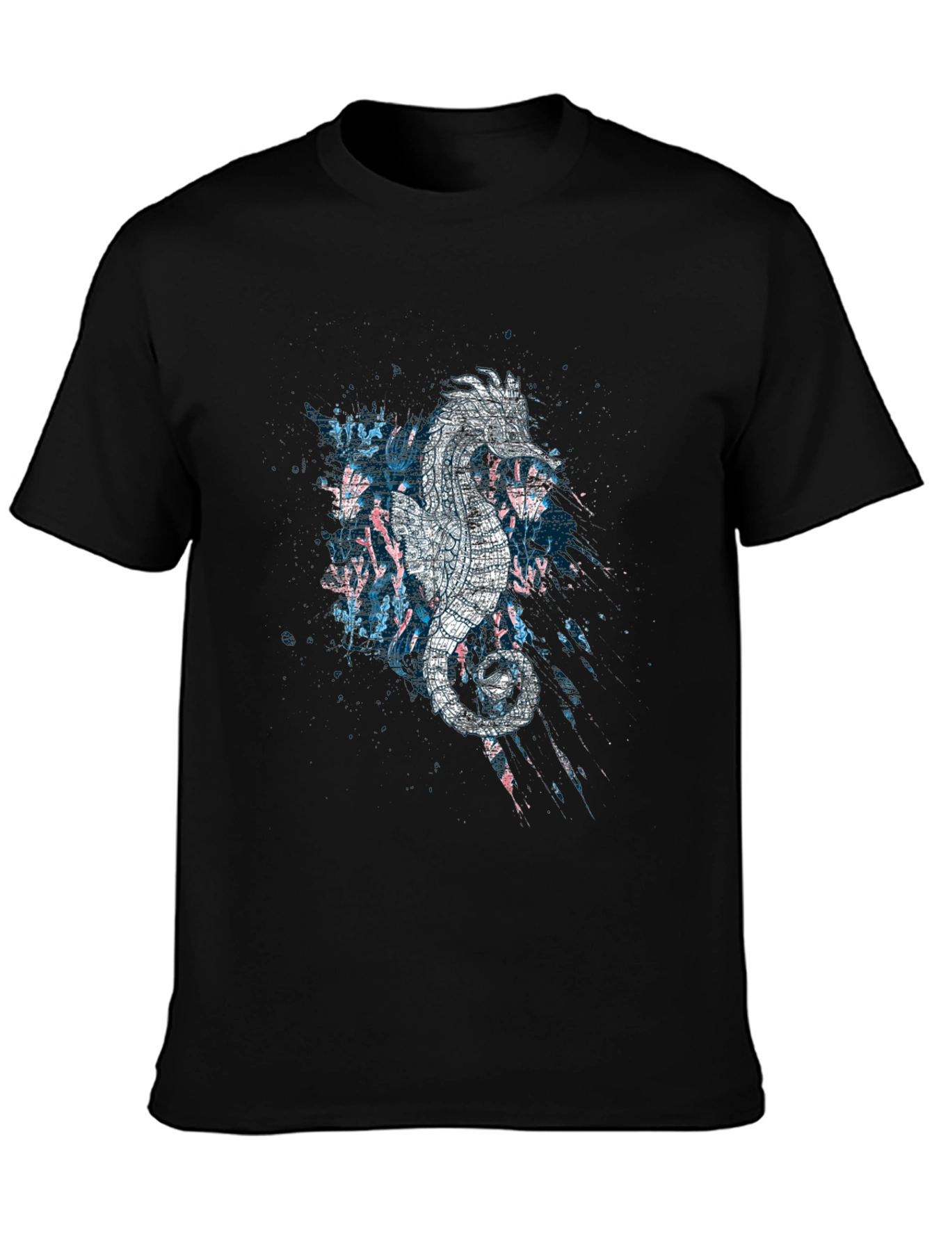 Abstract Seahorse Graphic Print Black T-Shirt
