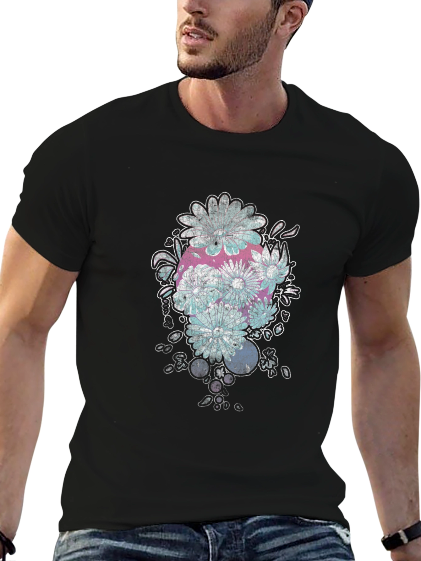 Floral Skull Graphic Black T-Shirt