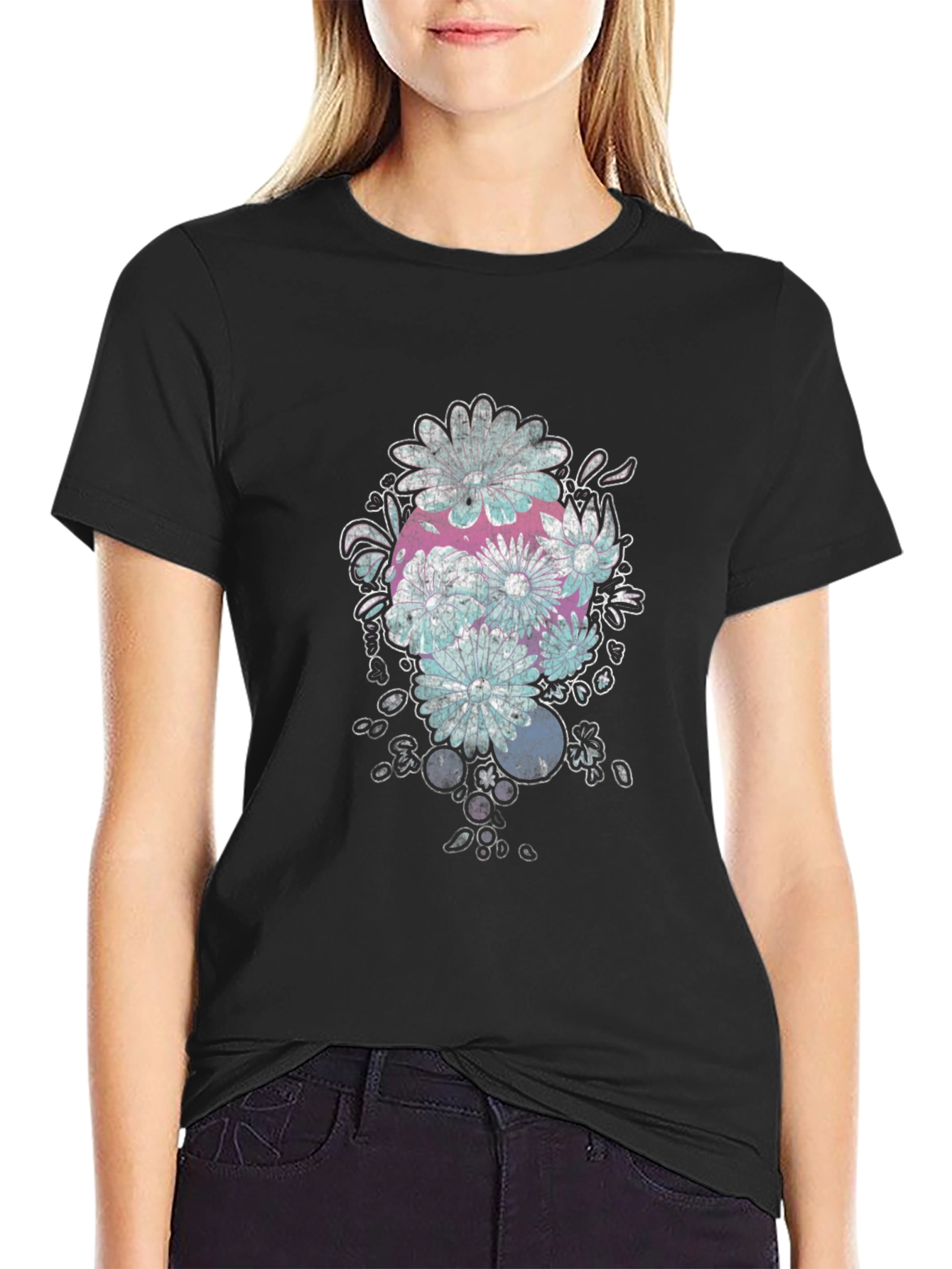 Floral Skull Graphic Black T-Shirt