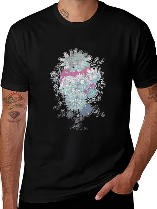 Floral Skull Graphic Black T-Shirt