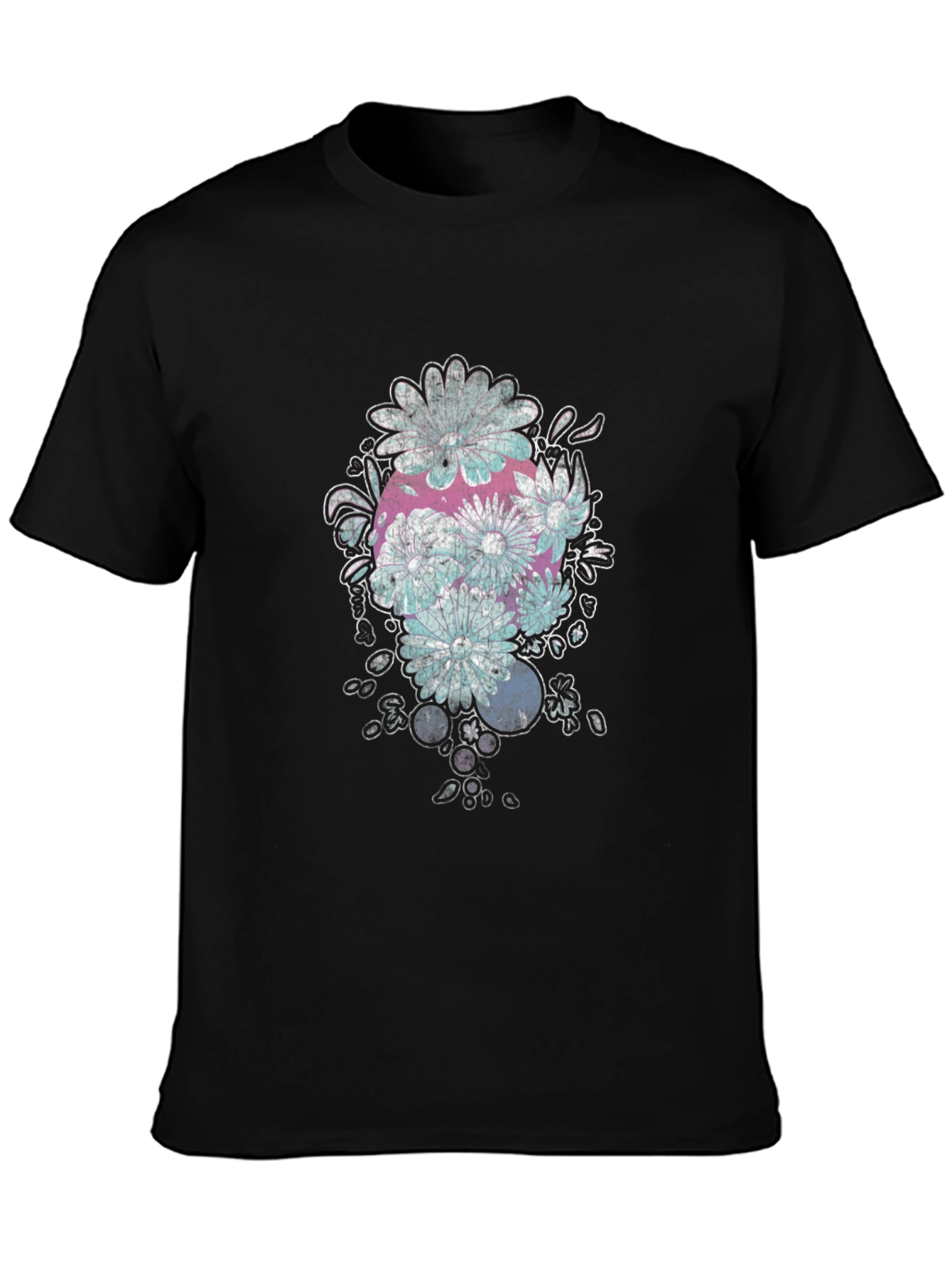 Floral Skull Graphic Black T-Shirt