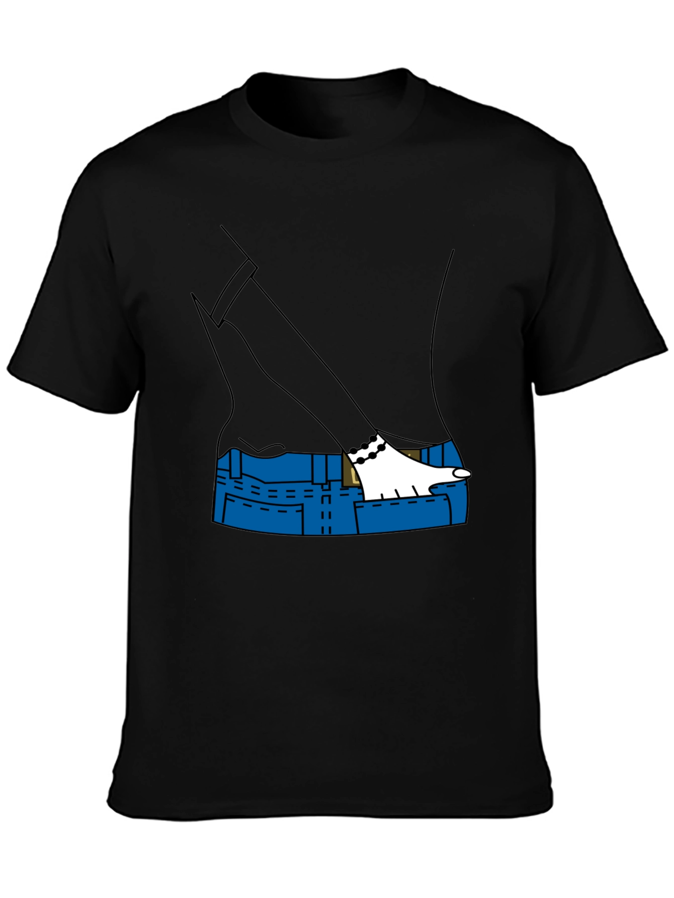 Cartoon Denim Pocket T-Shirt - Black