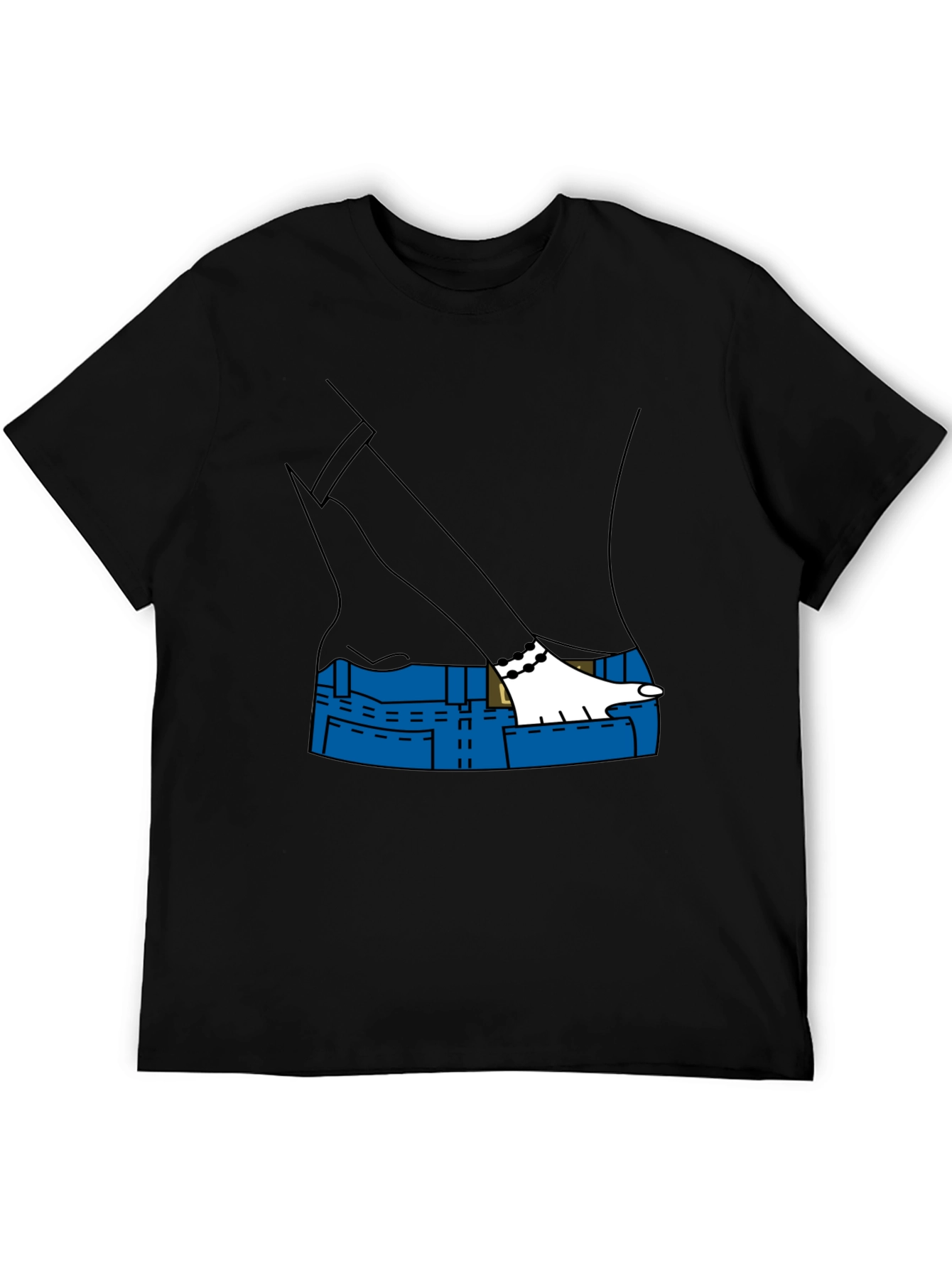 Cartoon Denim Pocket T-Shirt - Black