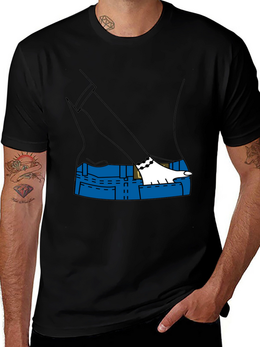 Cartoon Denim Pocket T-Shirt - Black