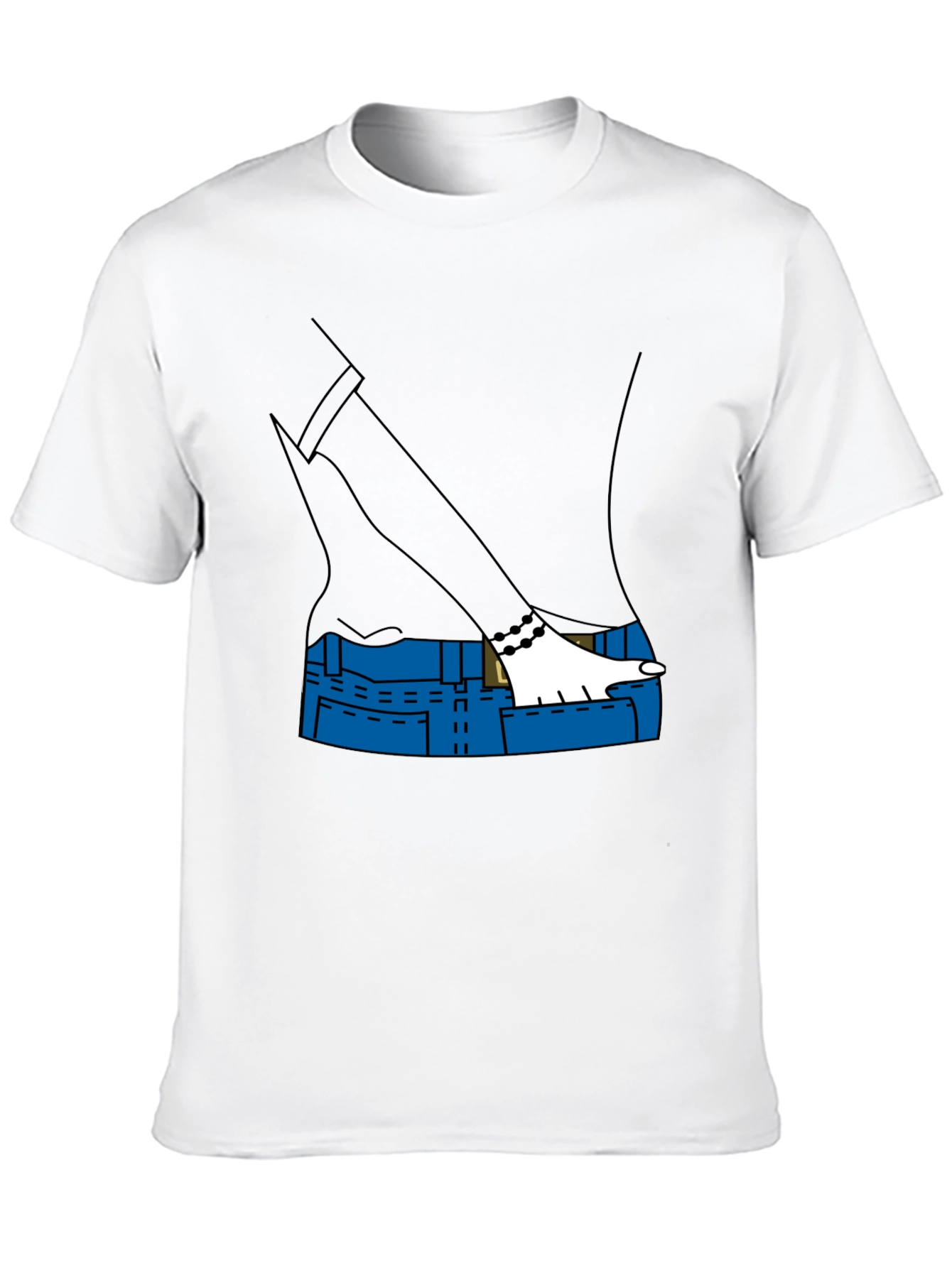 Cartoon Denim Pocket T-Shirt - Black