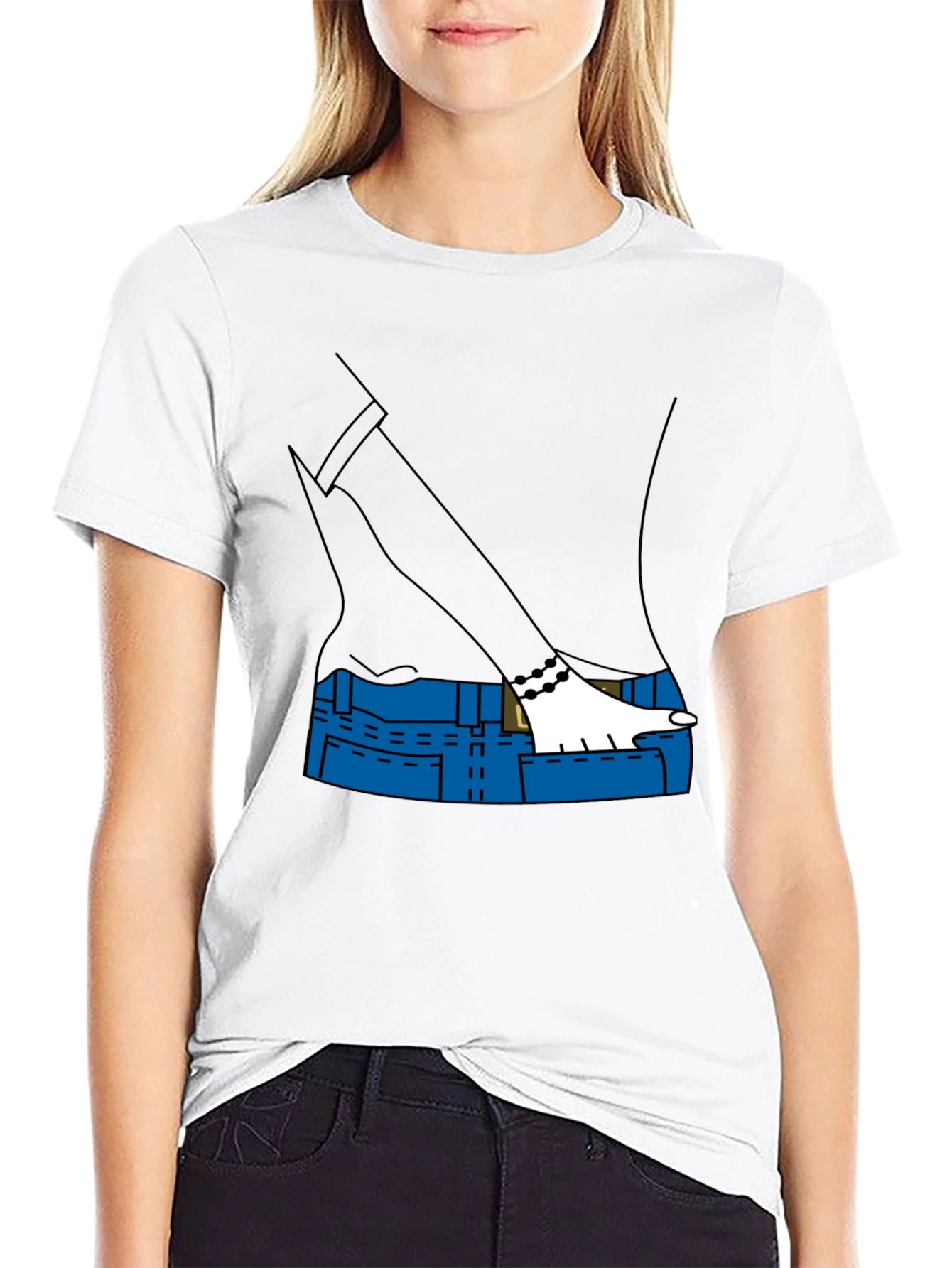 Cartoon Denim Pocket T-Shirt - Black