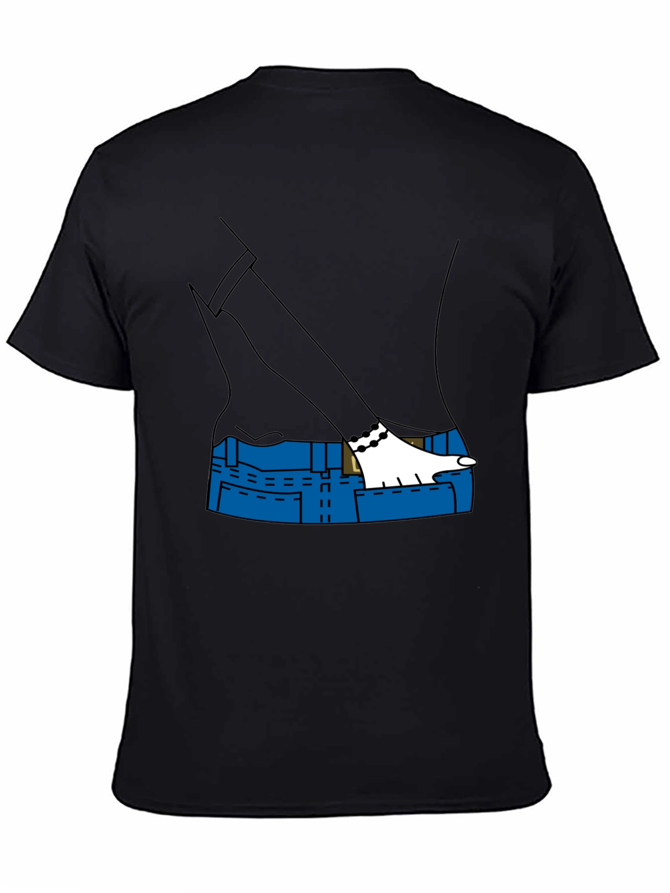 Cartoon Denim Pocket T-Shirt - Black