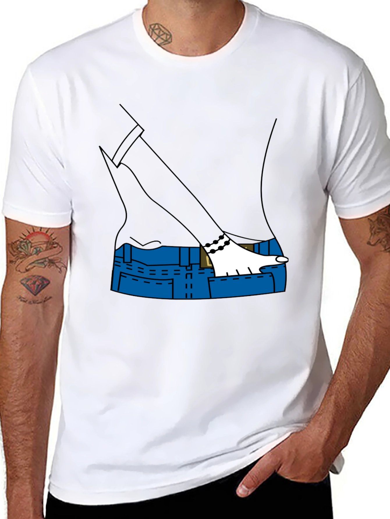 Cartoon Denim Pocket T-Shirt - Black