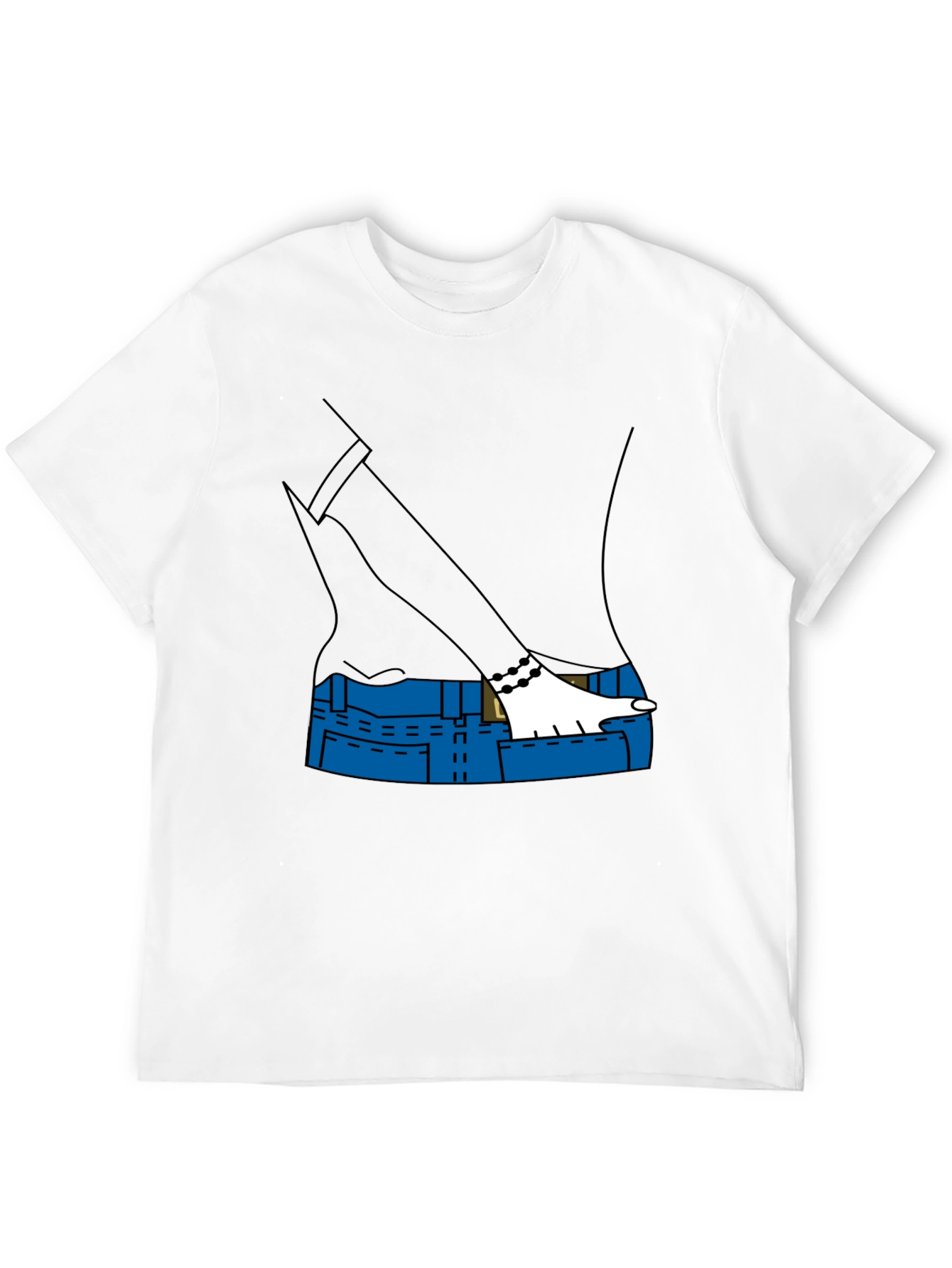 Cartoon Denim Pocket T-Shirt - Black
