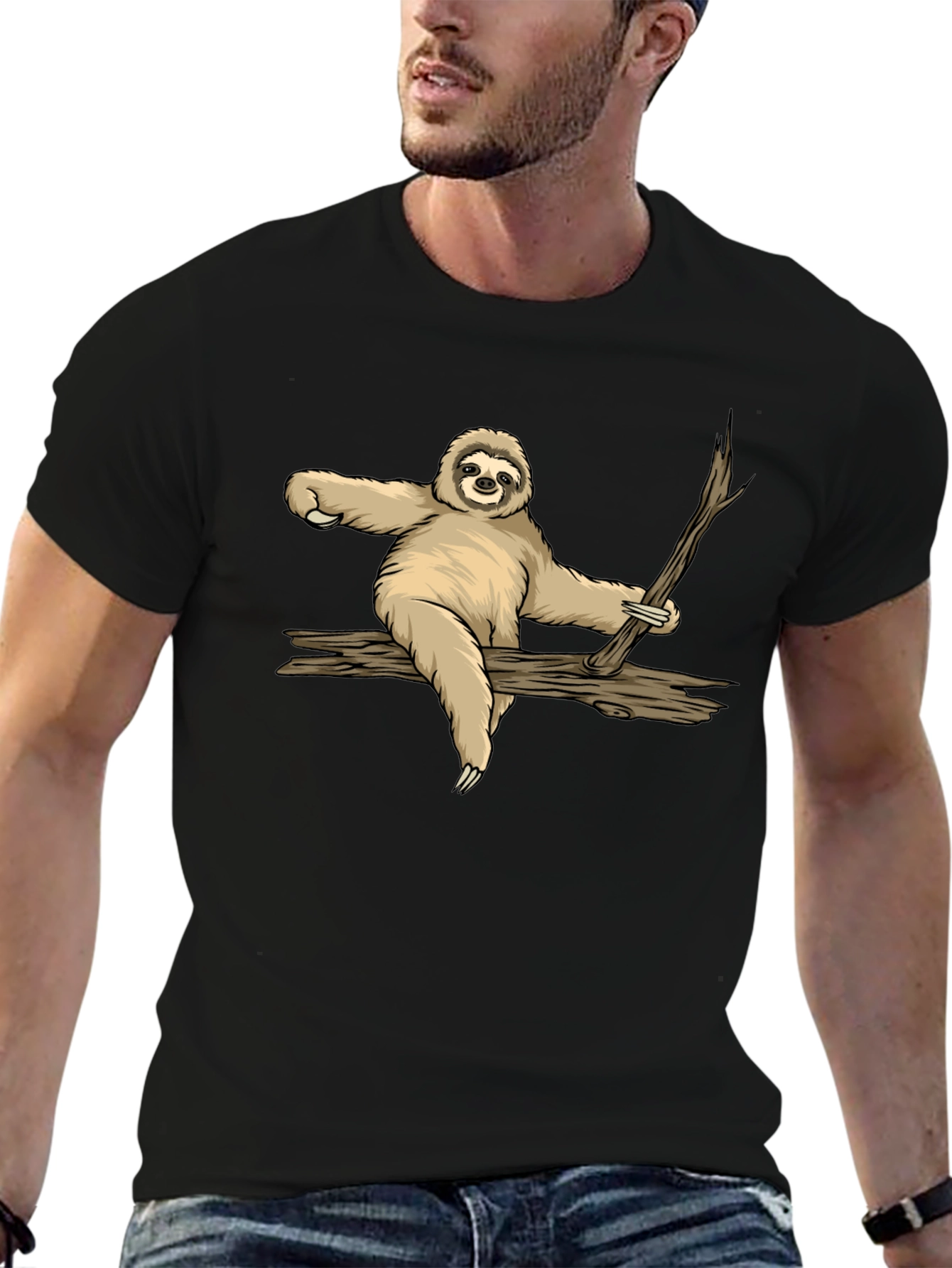 Sloth on Branch Graphic Tee - Relaxed Style