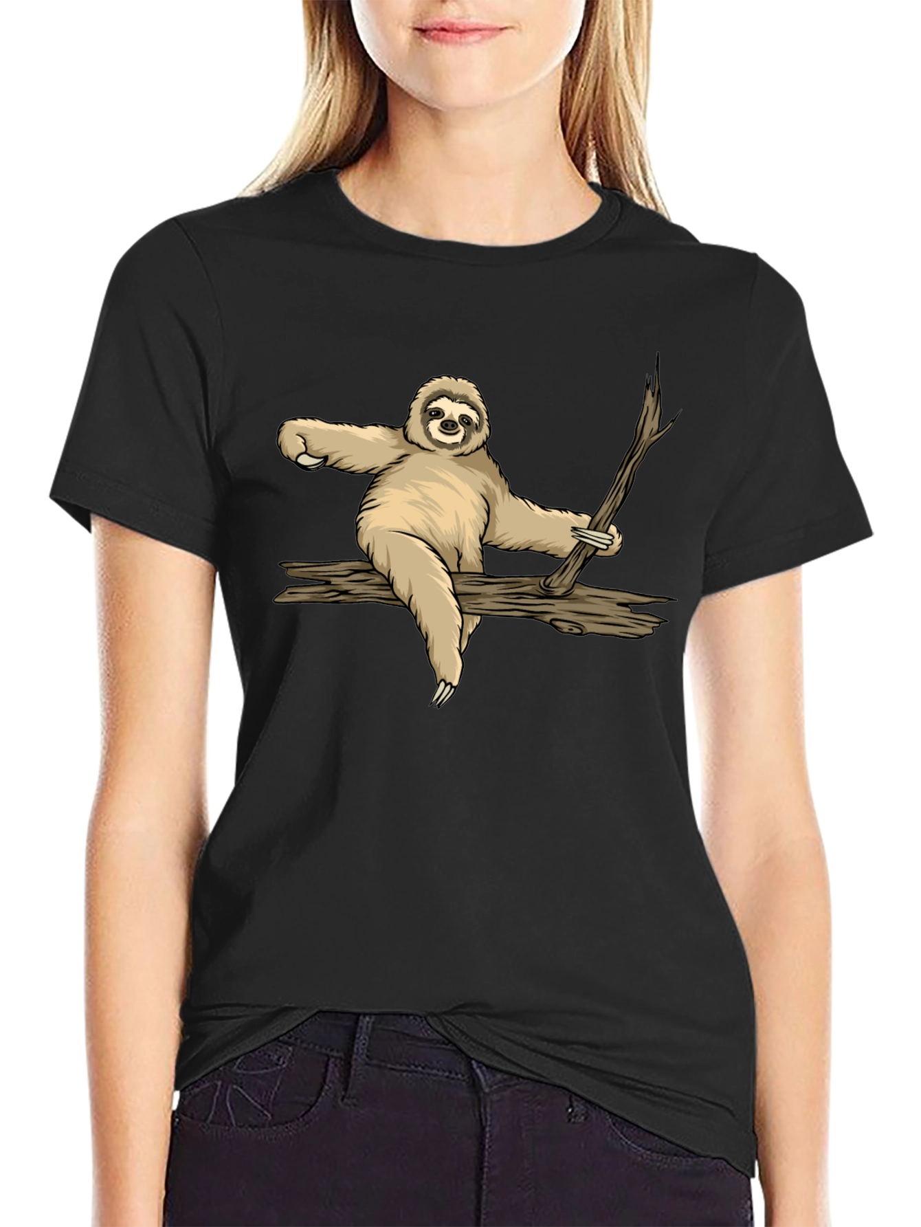 Sloth on Branch Graphic Tee - Relaxed Style