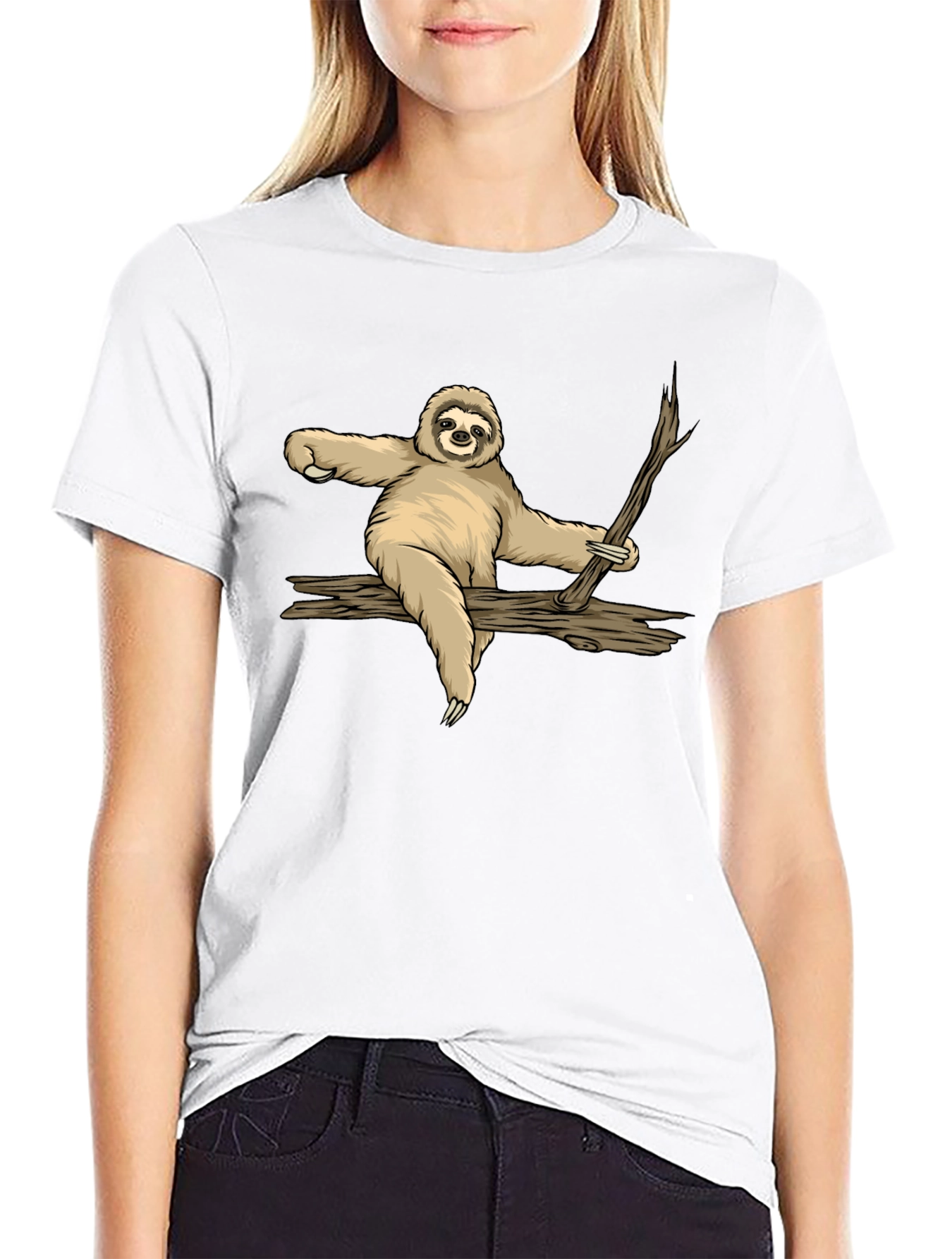 Sloth on Branch Graphic Tee - Relaxed Style